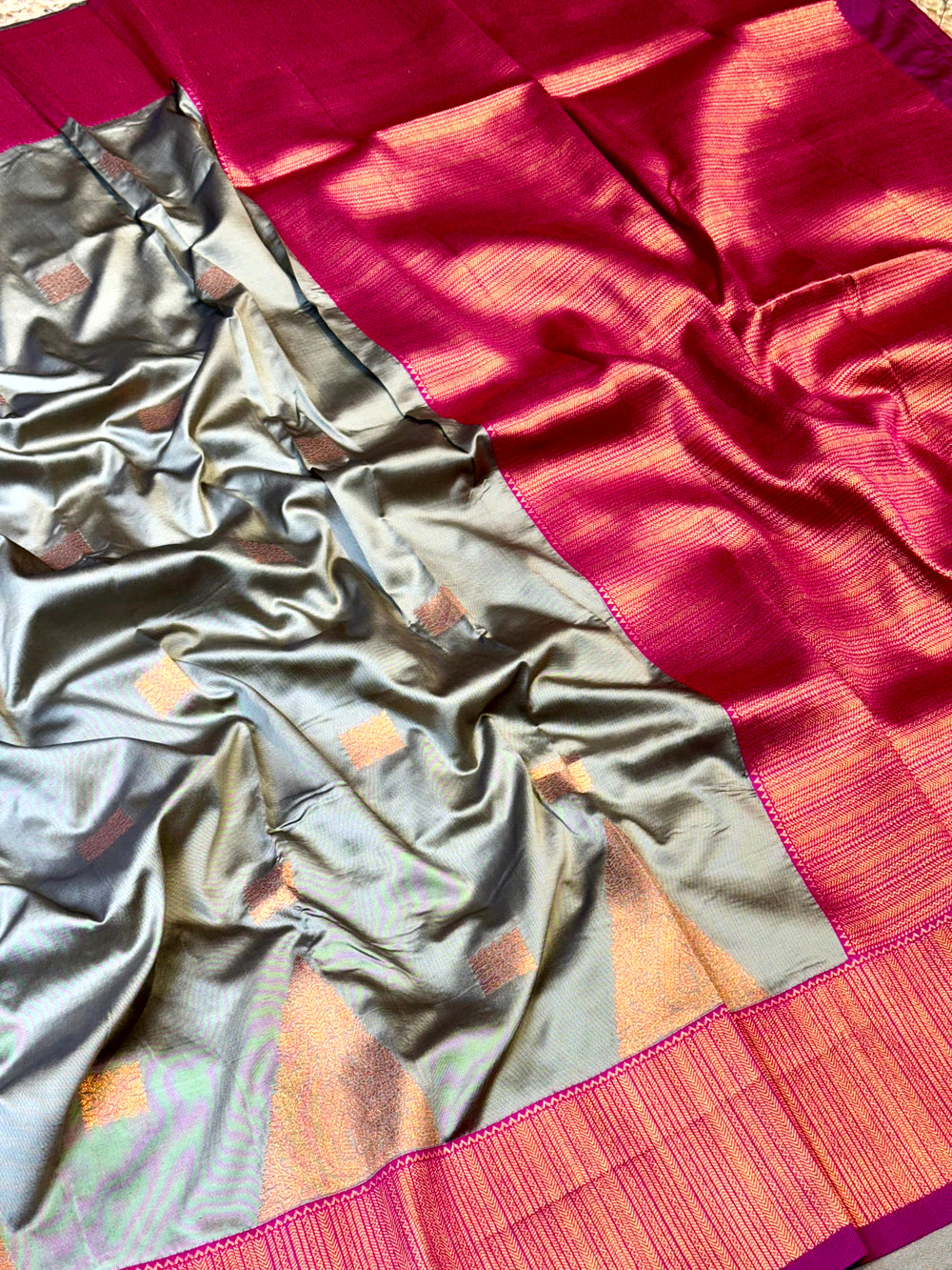 Olive Green Soft Silk Kanjivaram Saree