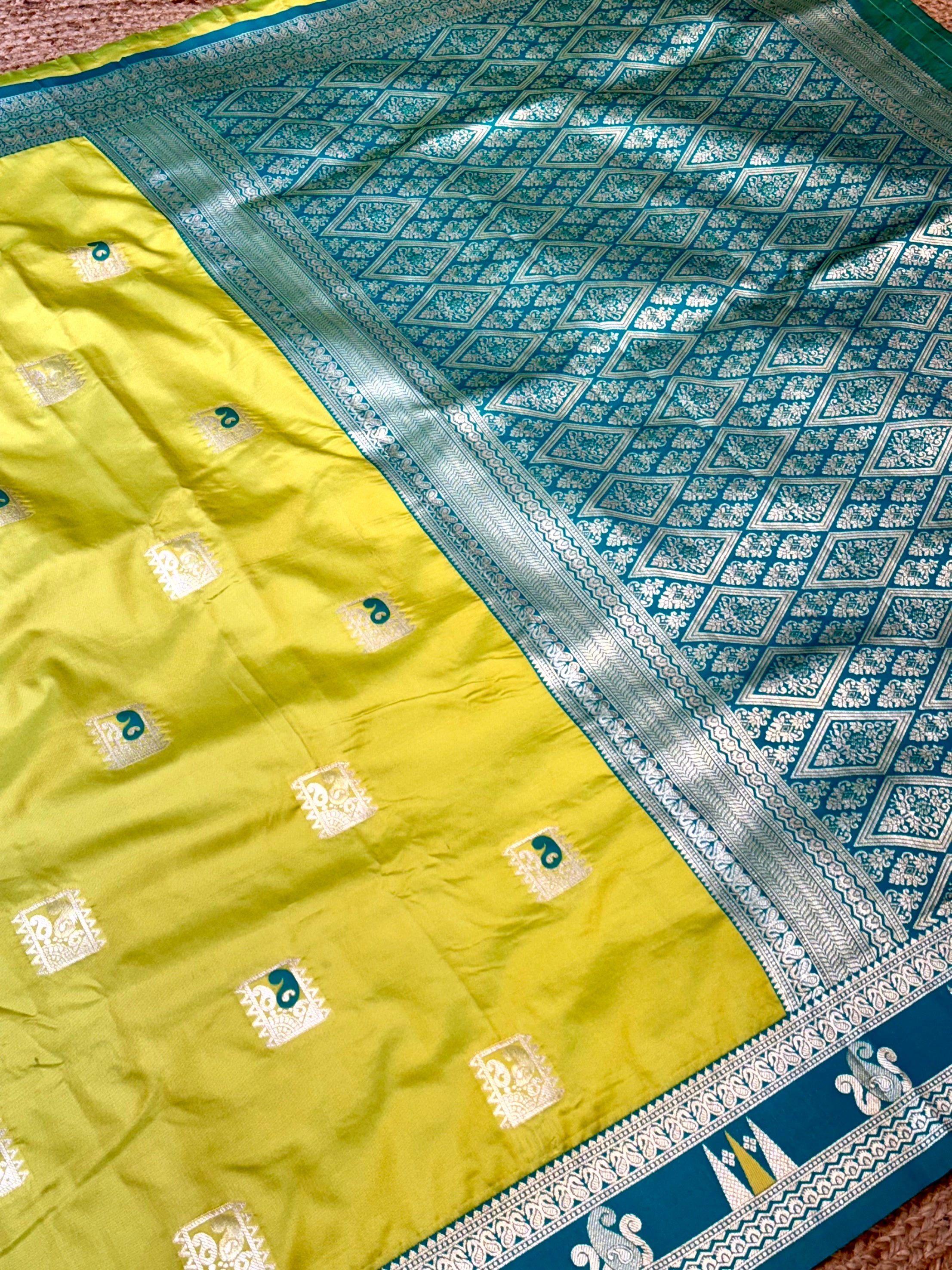 Lime Green Soft Silk Kanjivaram Saree