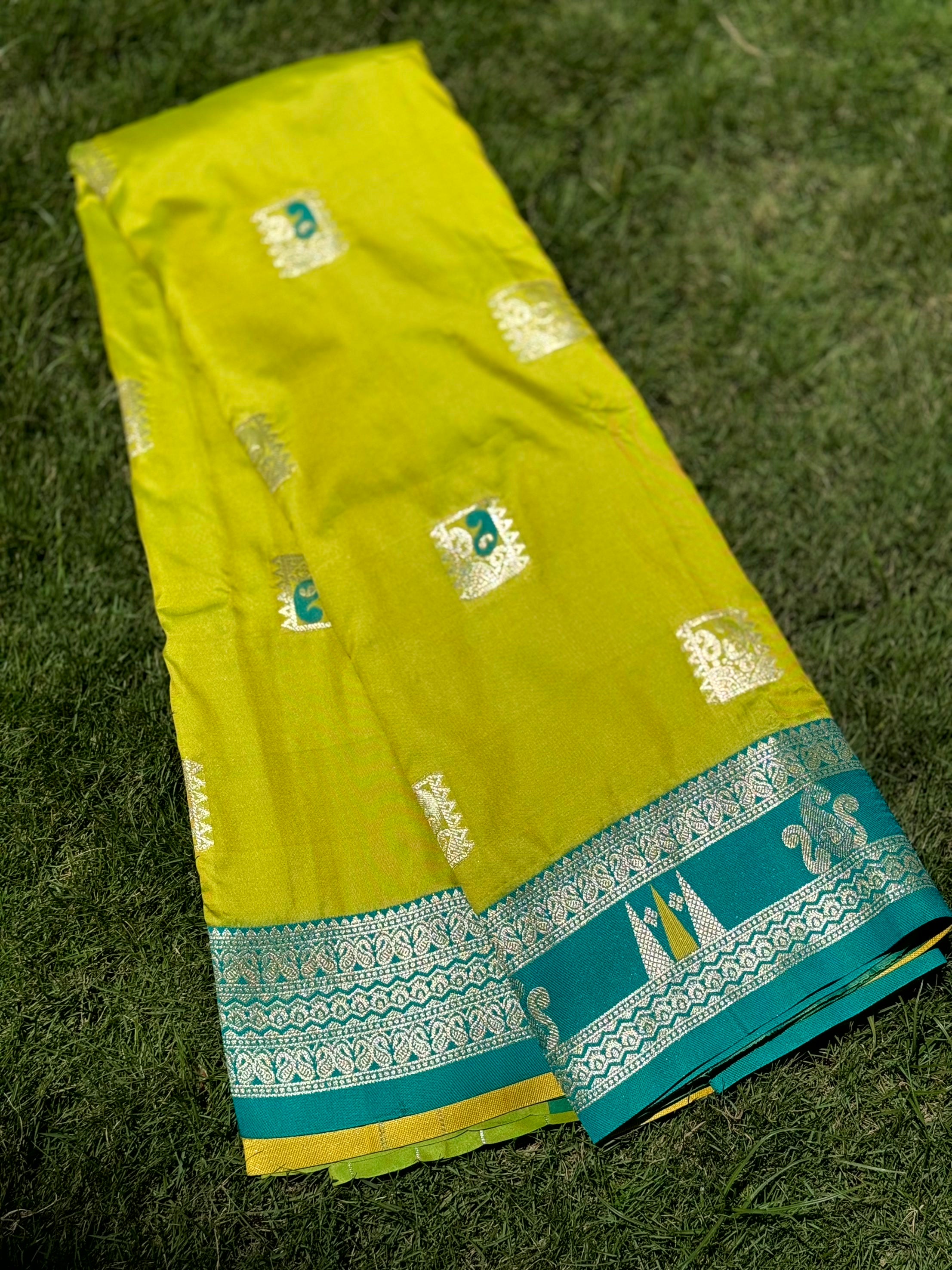 Lime Green Soft Silk Kanjivaram Saree