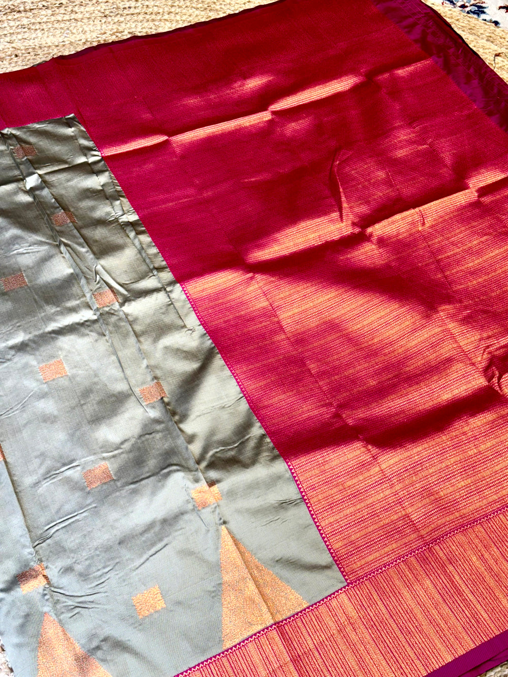 Olive Green Soft Silk Kanjivaram Saree