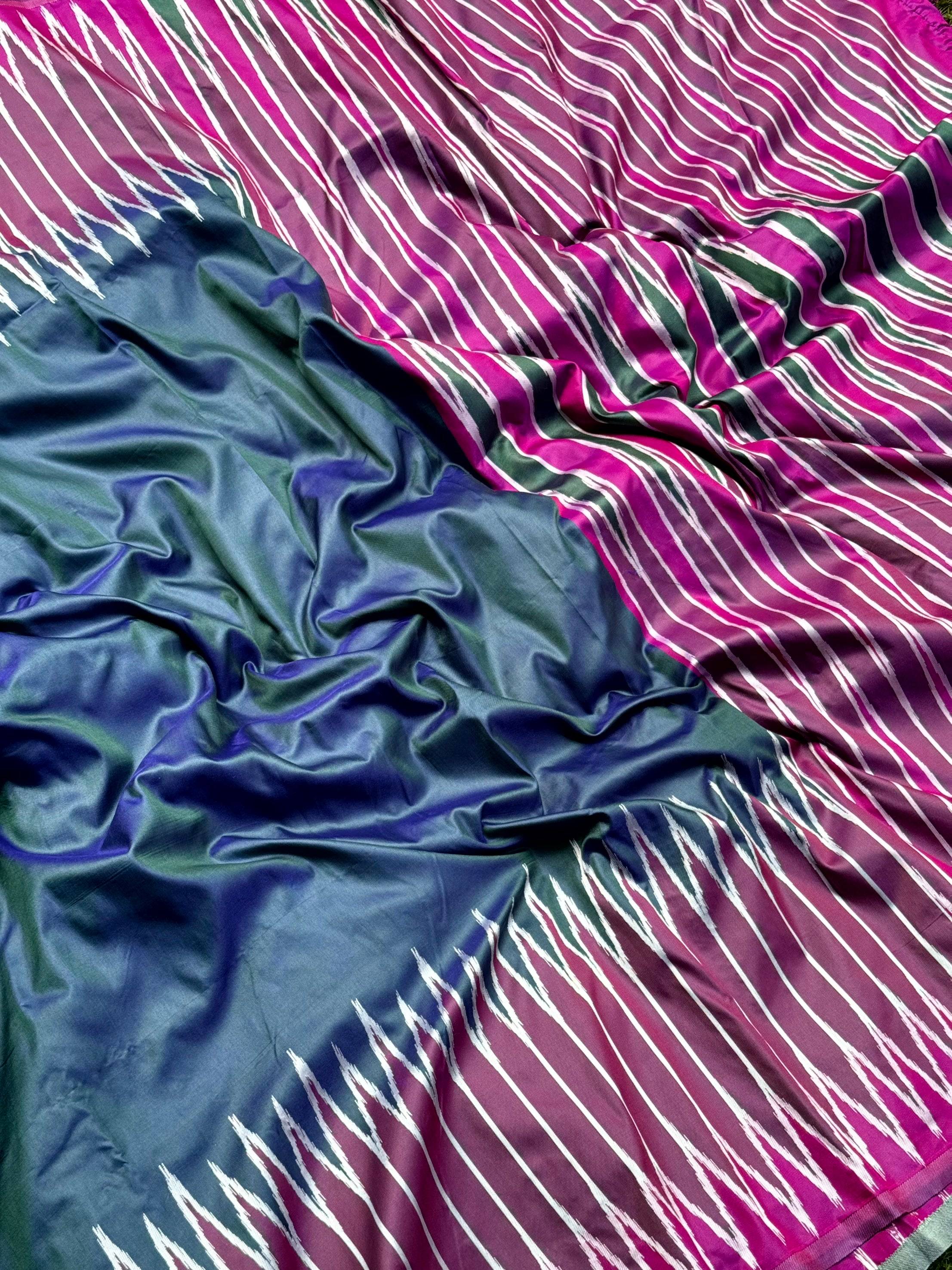 Blue Soft Silk Ikkat Zari Weaving Saree