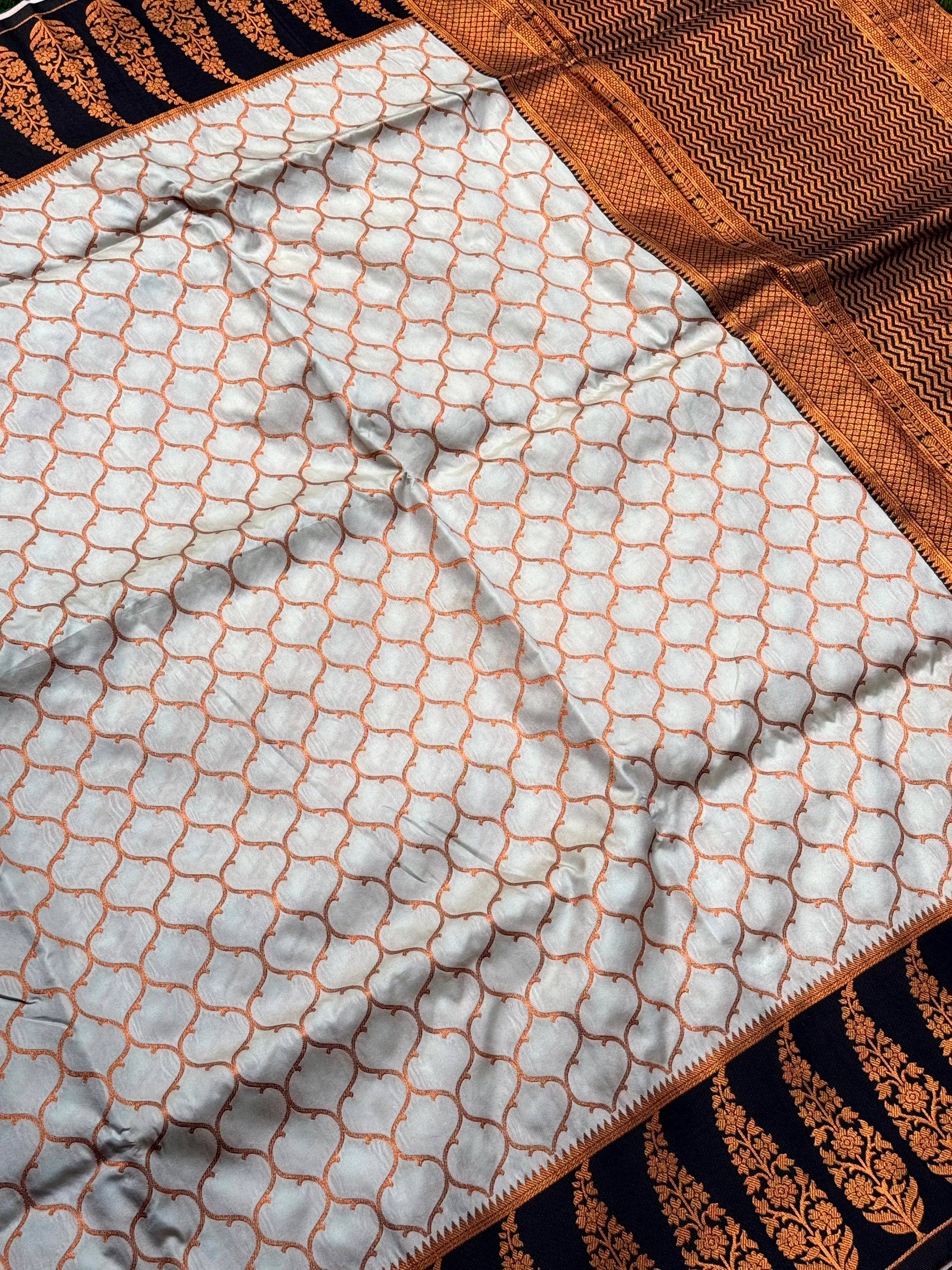 White Soft Banarasi Katan Silk Saree