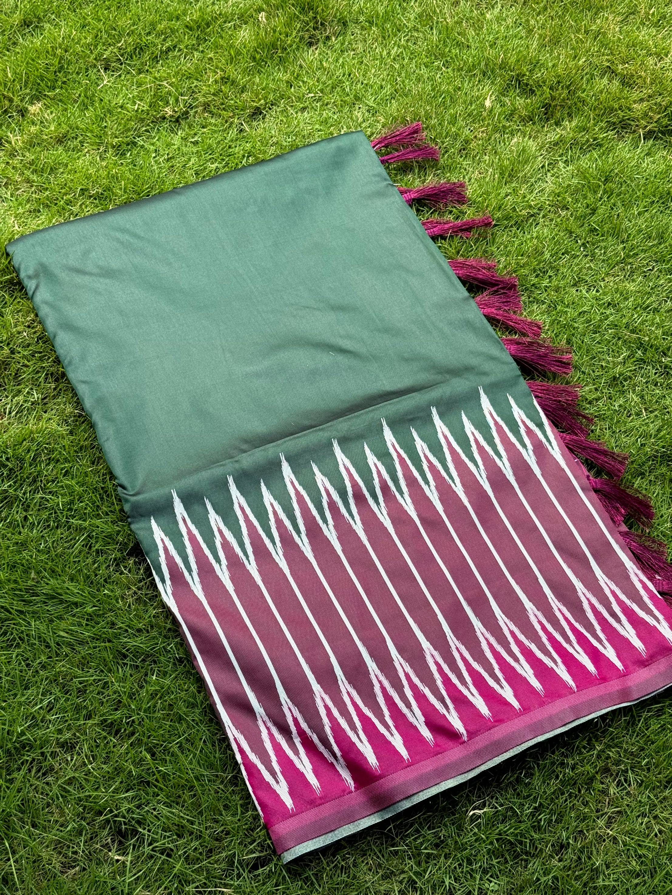 Green Soft Silk Ikkat Zari Weaving Saree