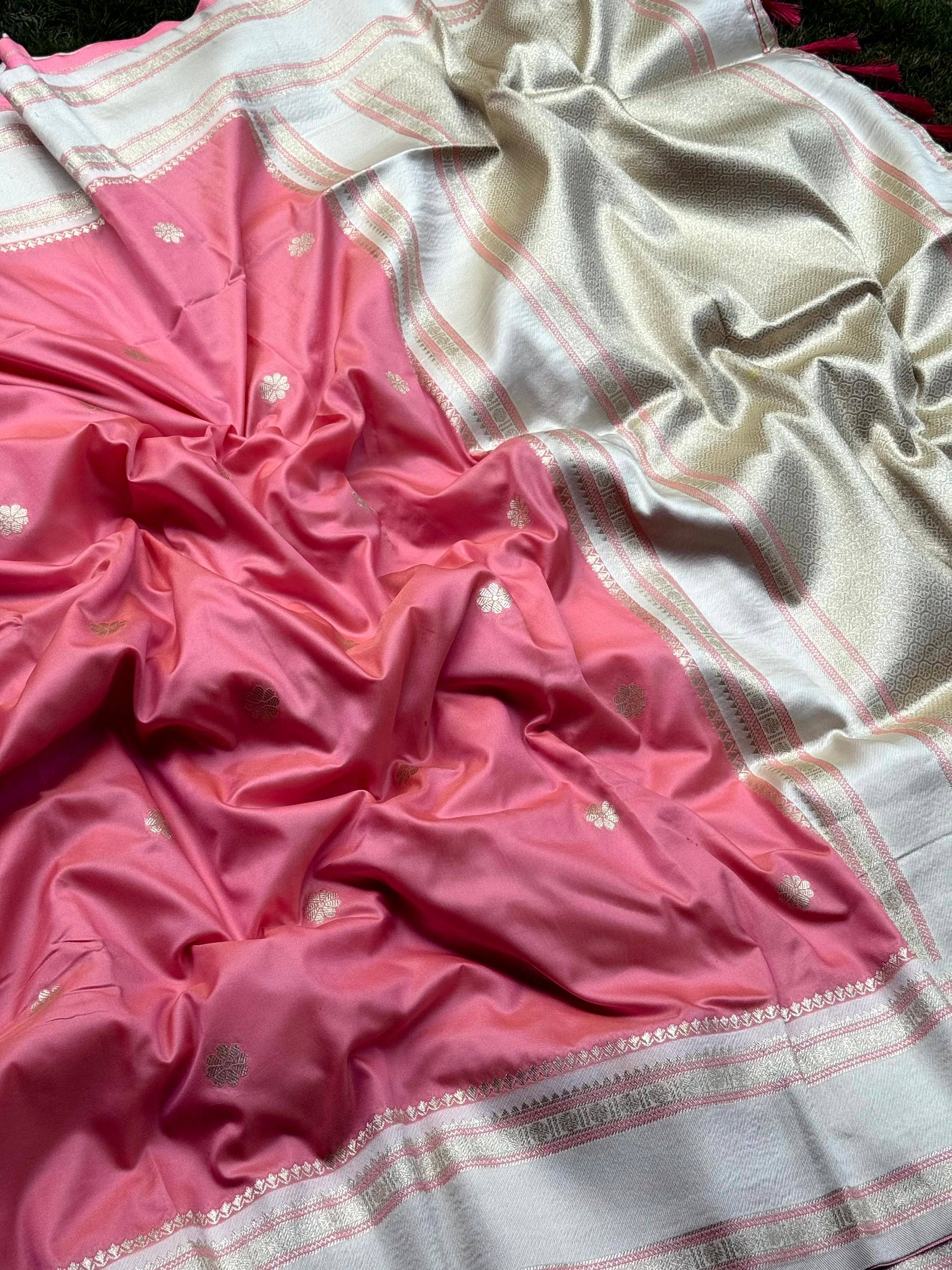 Radiant Peach Soft Silk Floral Butta Saree
