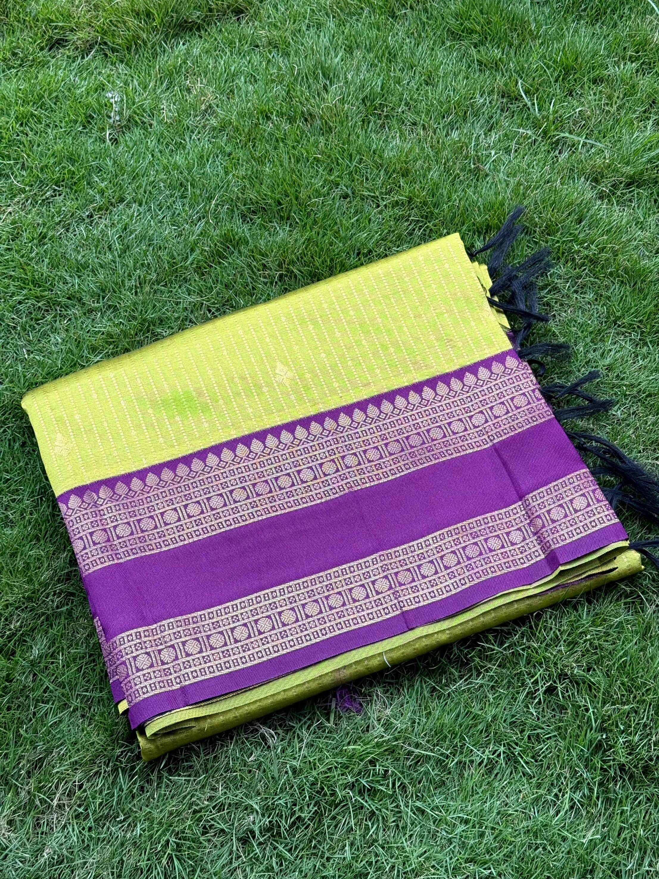 Lime Banarasi Katan Silk Saree