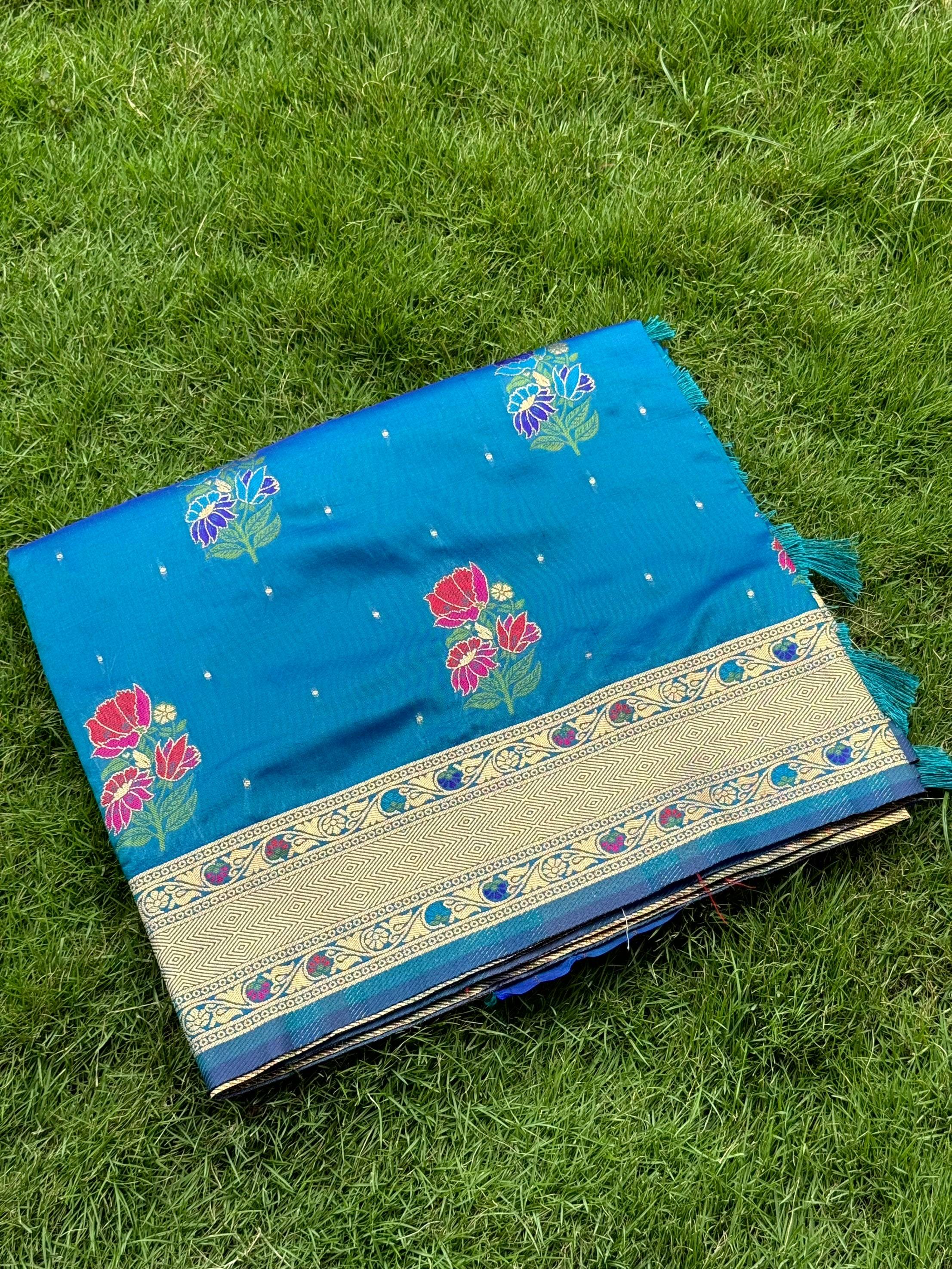 Sky Soft Silk Flowerport Minakari Saree