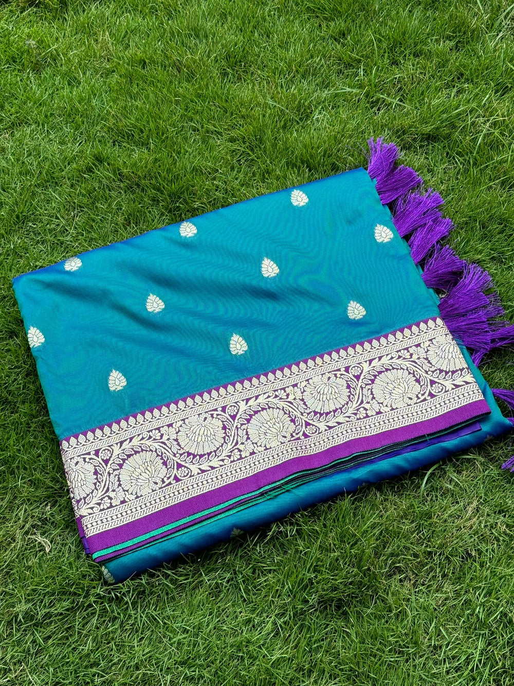 Teal Blue Soft Silk Feather Saree