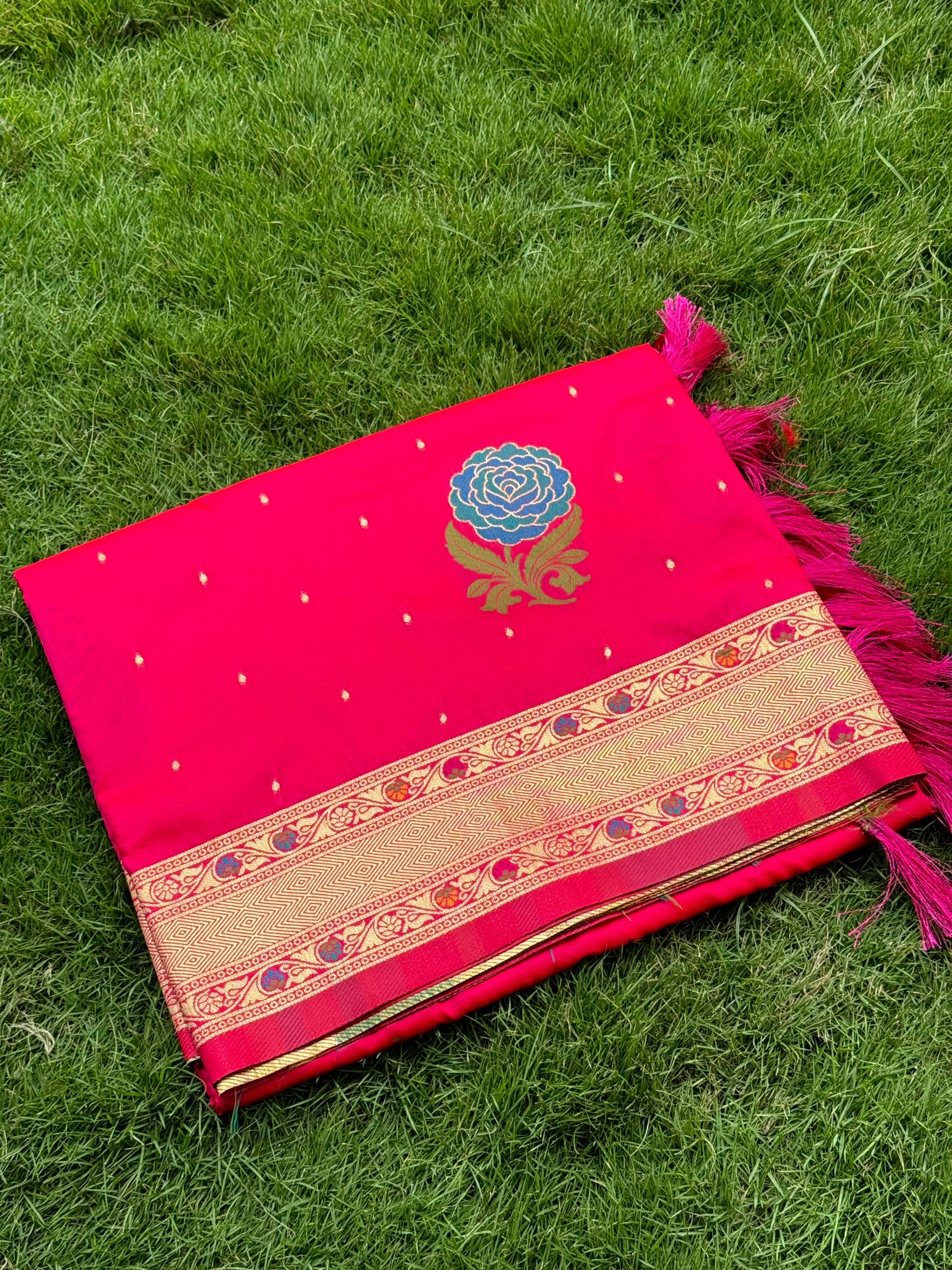 Pink Soft Silk Flowerport Minakari Saree