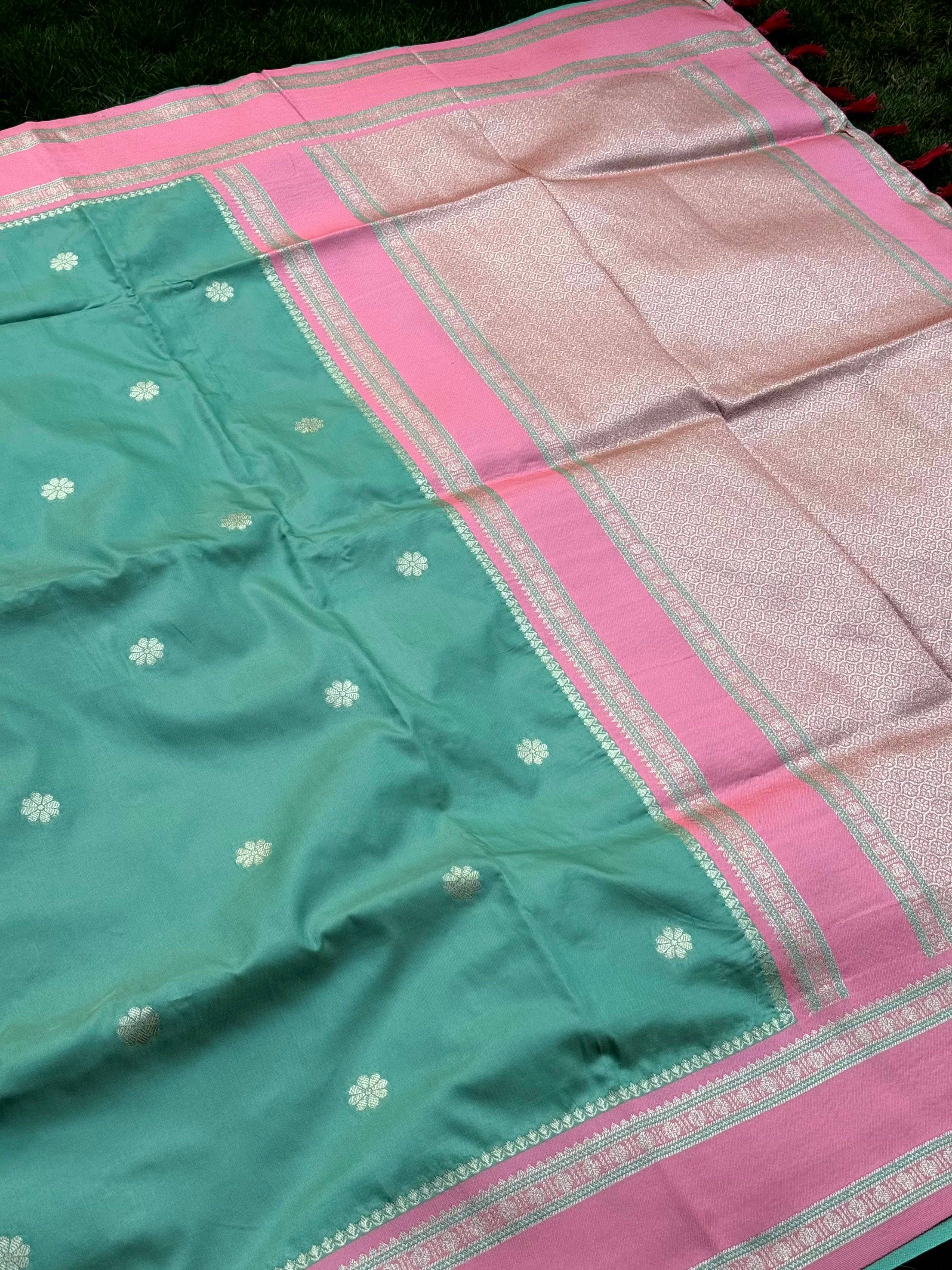 Pista Soft Silk Floral Butta Saree