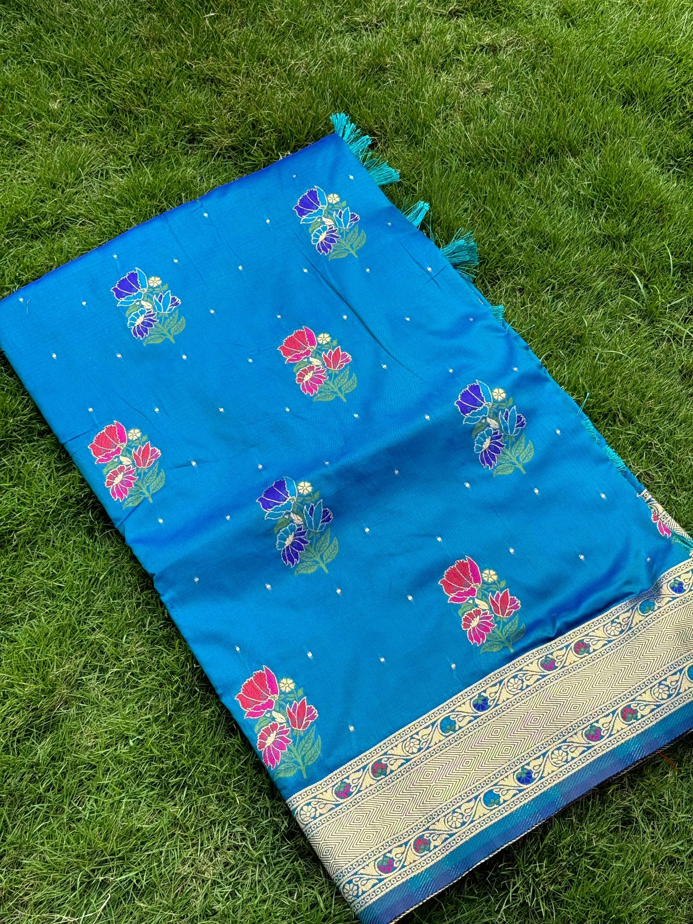 Sky Soft Silk Flowerport Minakari Saree