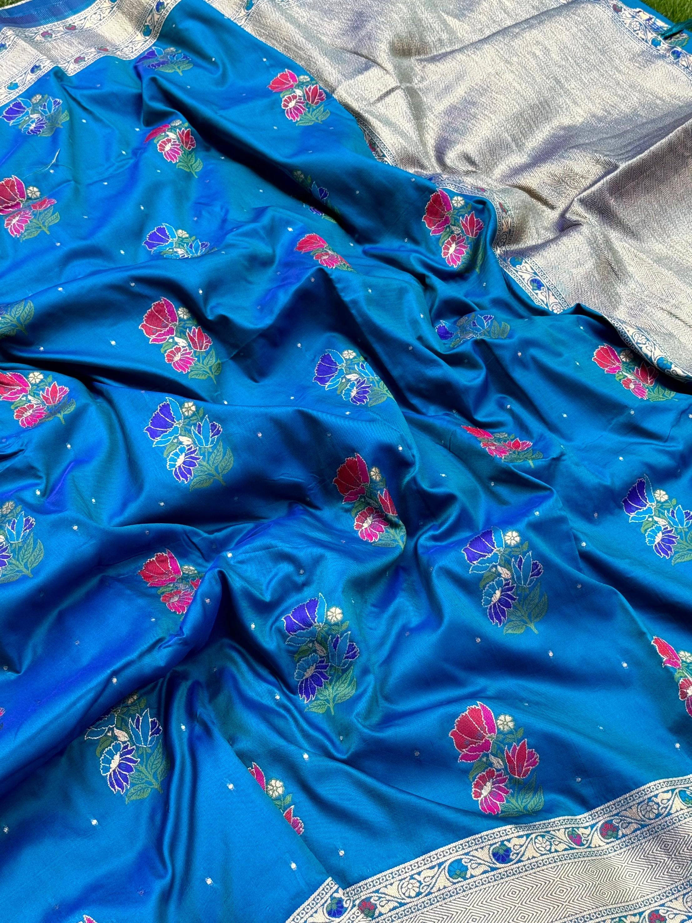 Sky Soft Silk Flowerport Minakari Saree
