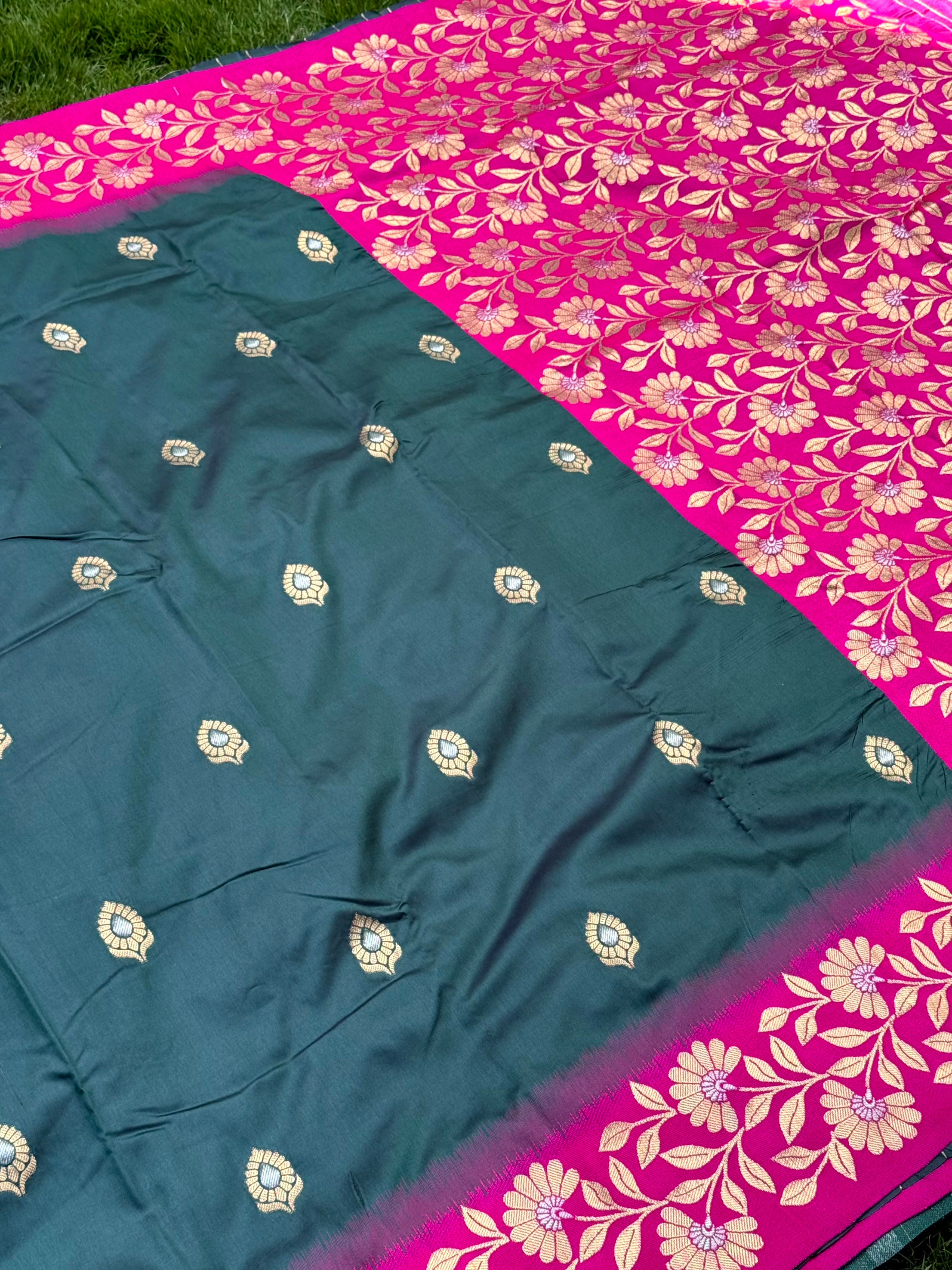 Deep Green Soft Silk Kanjivaram Saree