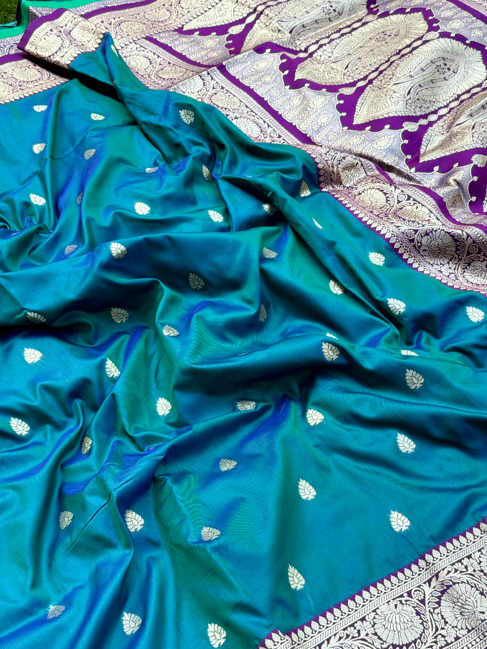 Teal Blue Soft Silk Feather Saree