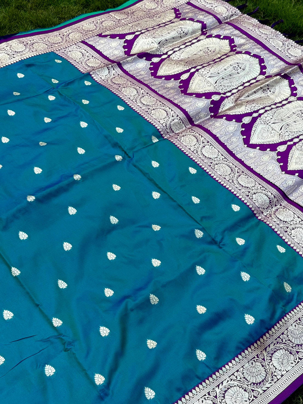 Teal Blue Soft Silk Feather Saree