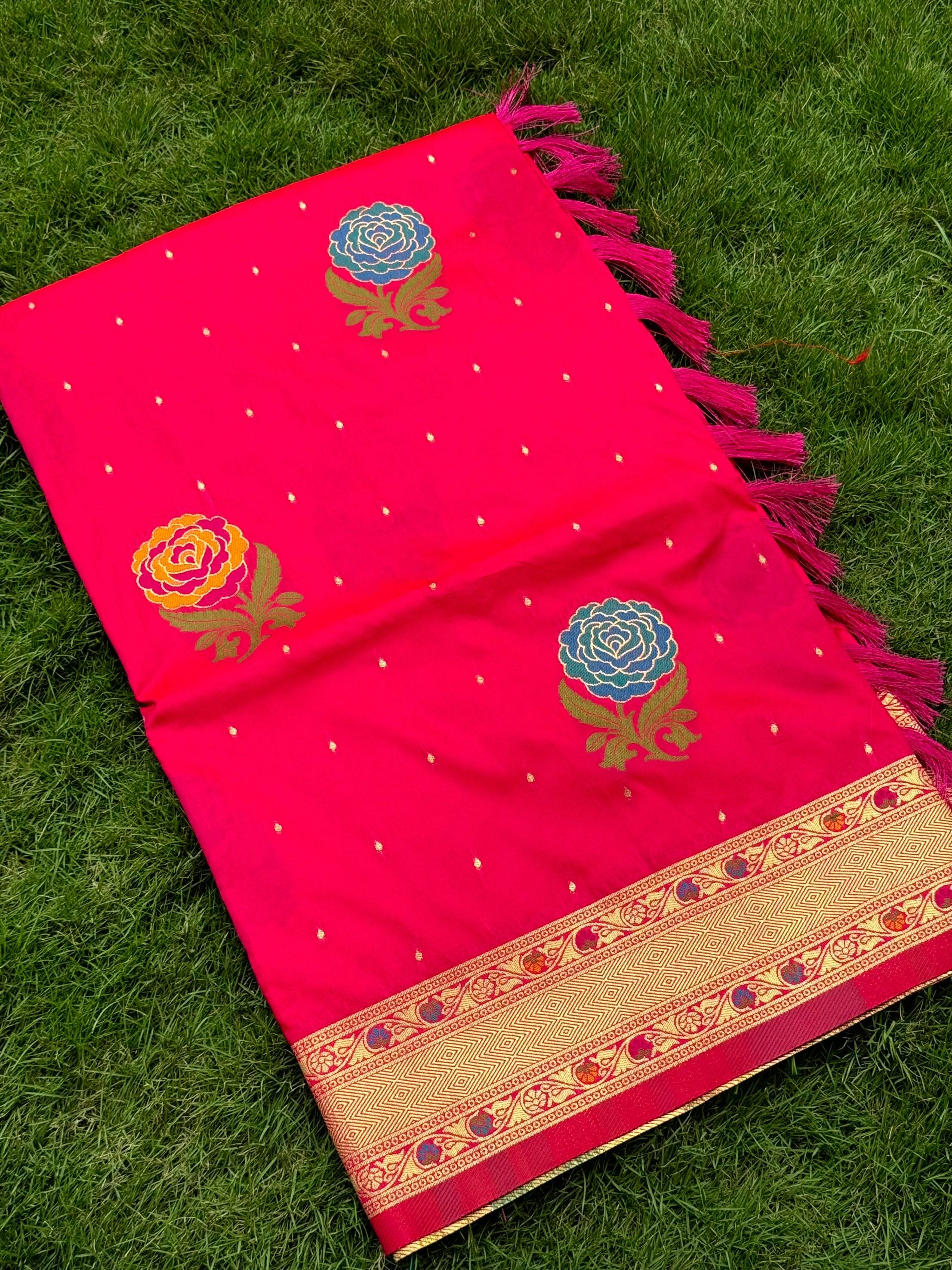 Pink Soft Silk Flowerport Minakari Saree