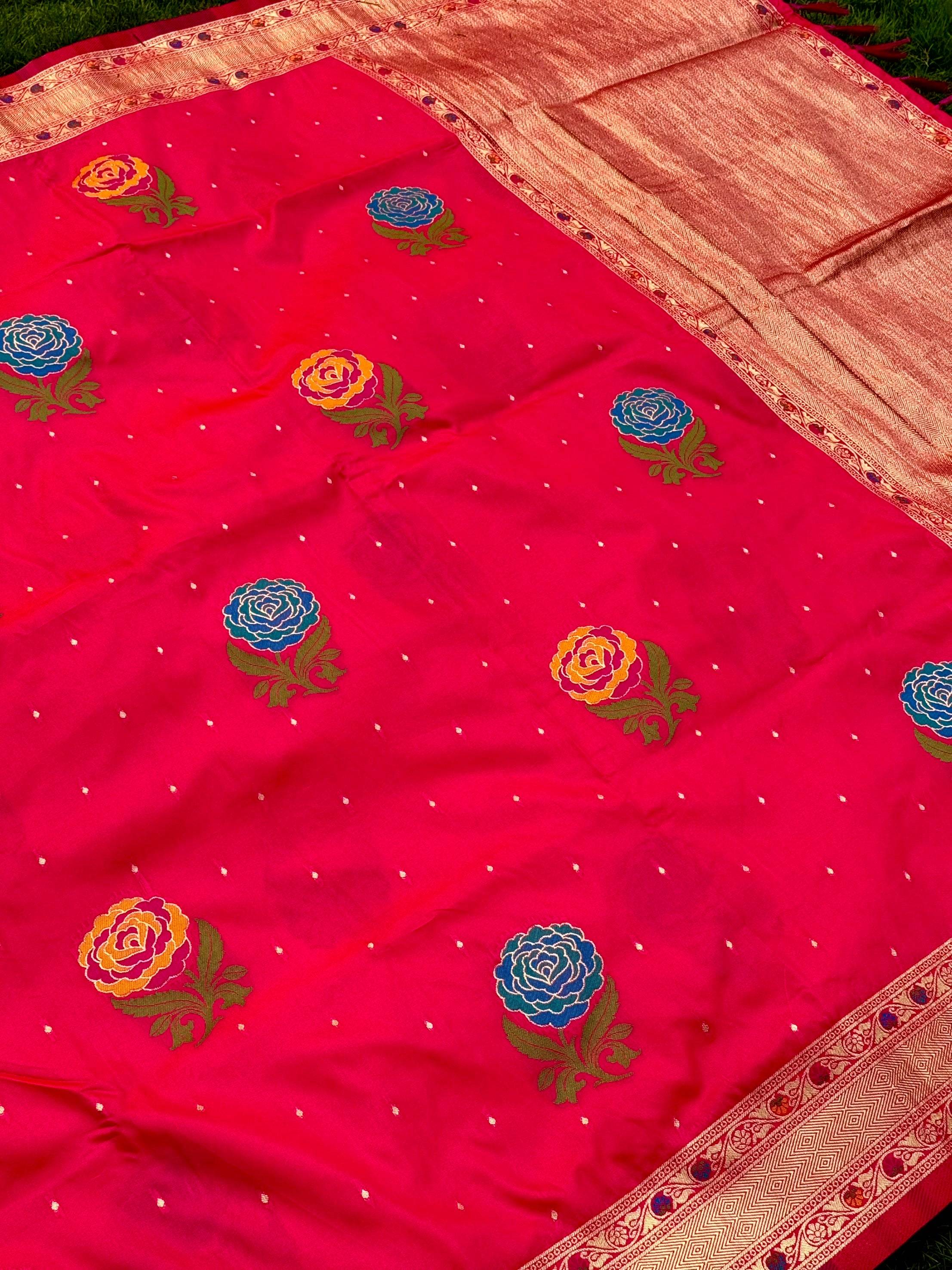 Pink Soft Silk Flowerport Minakari Saree