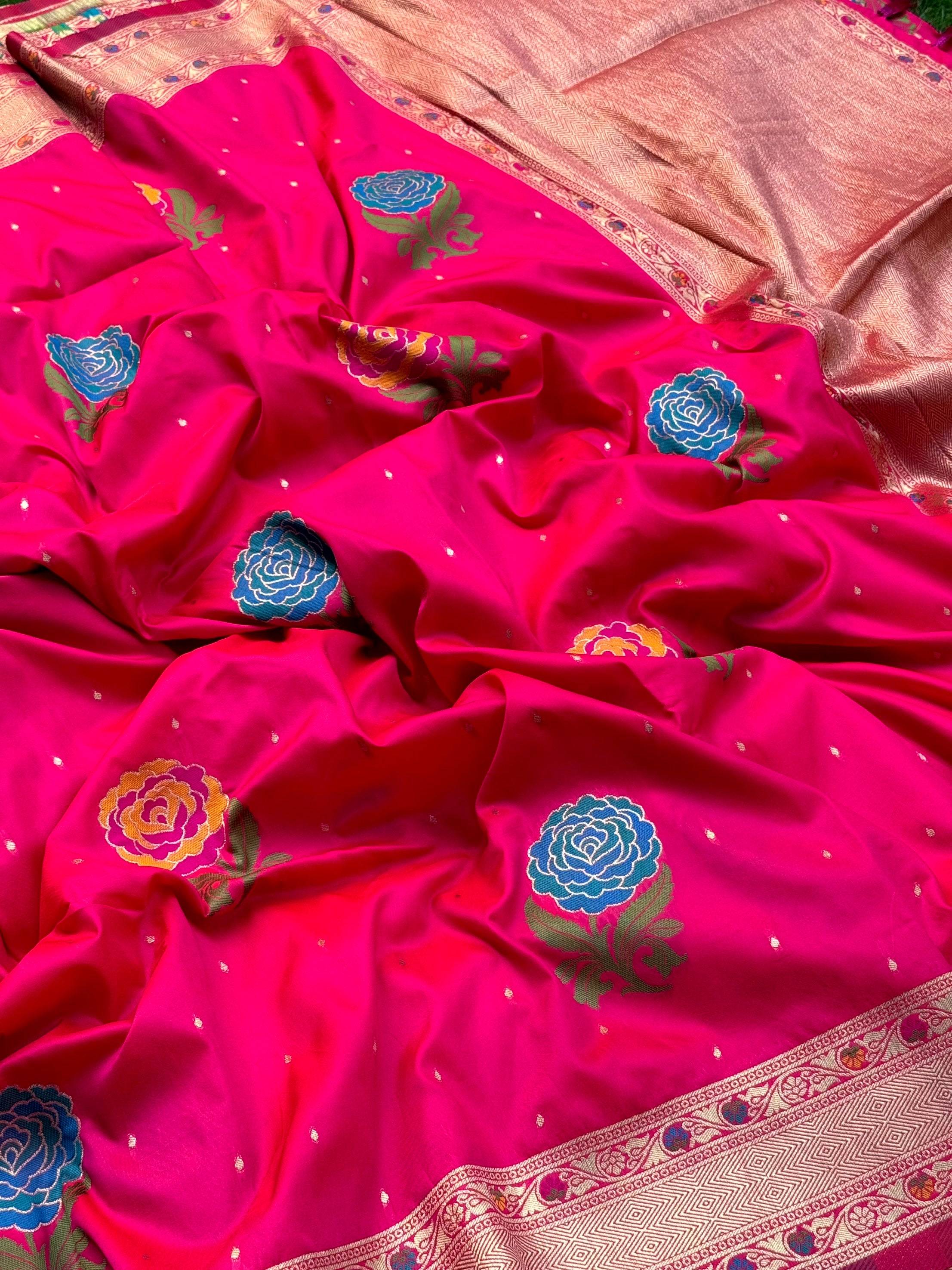 Pink Soft Silk Flowerport Minakari Saree