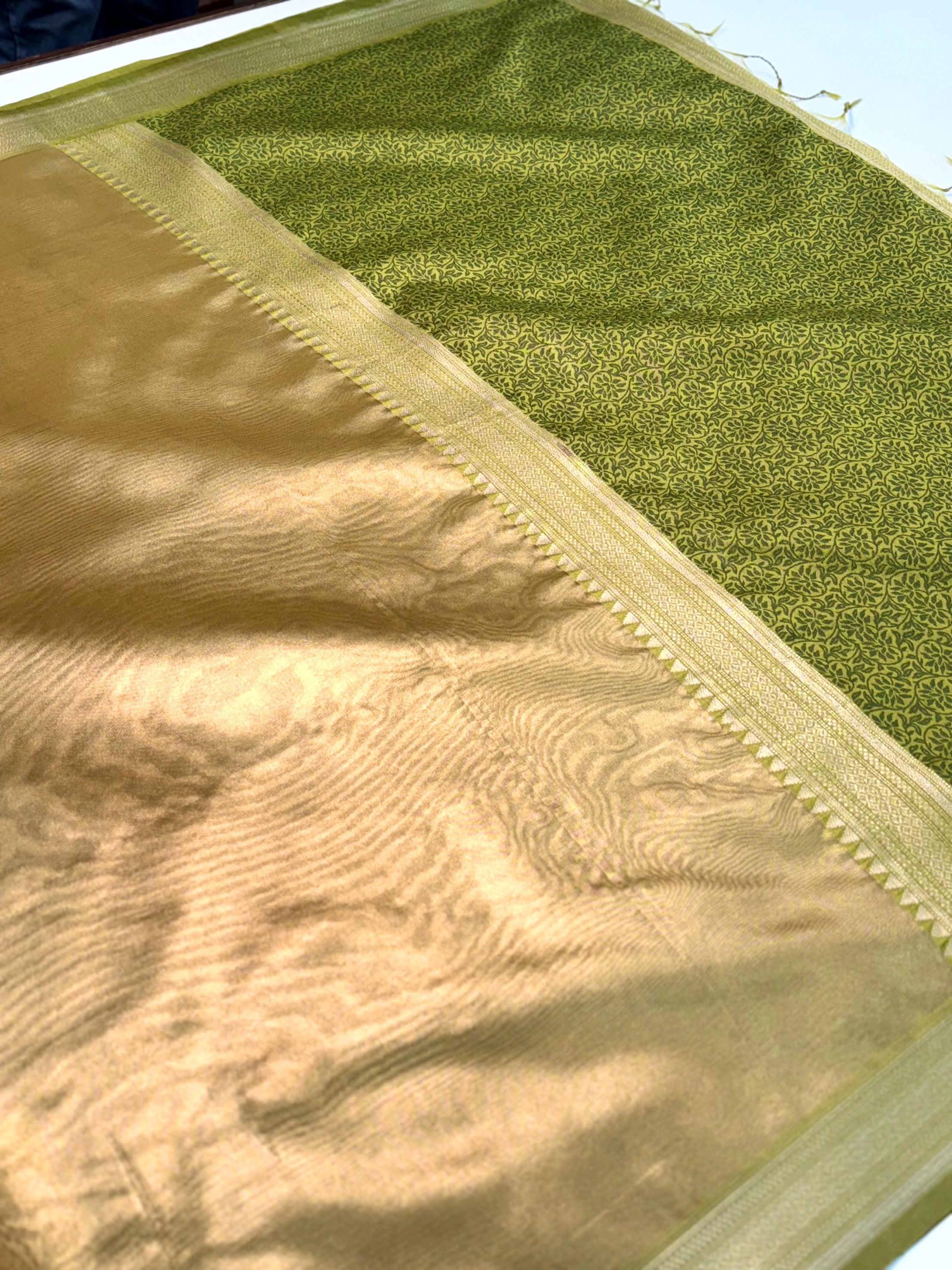 Radiant Green Gold Zari Tissue Saree