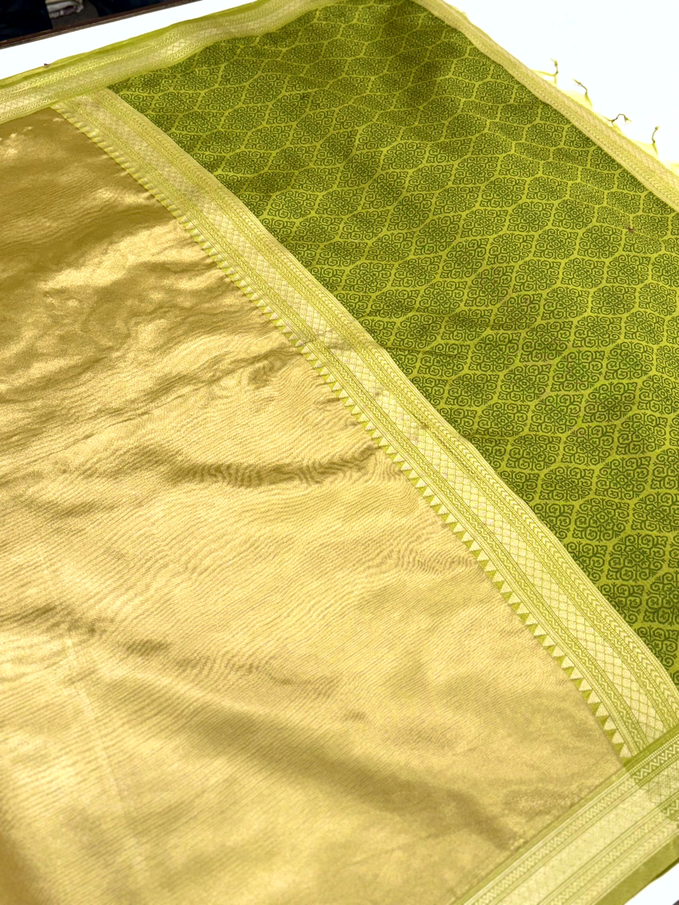 Elegant Green Gold Zari Tissue Saree