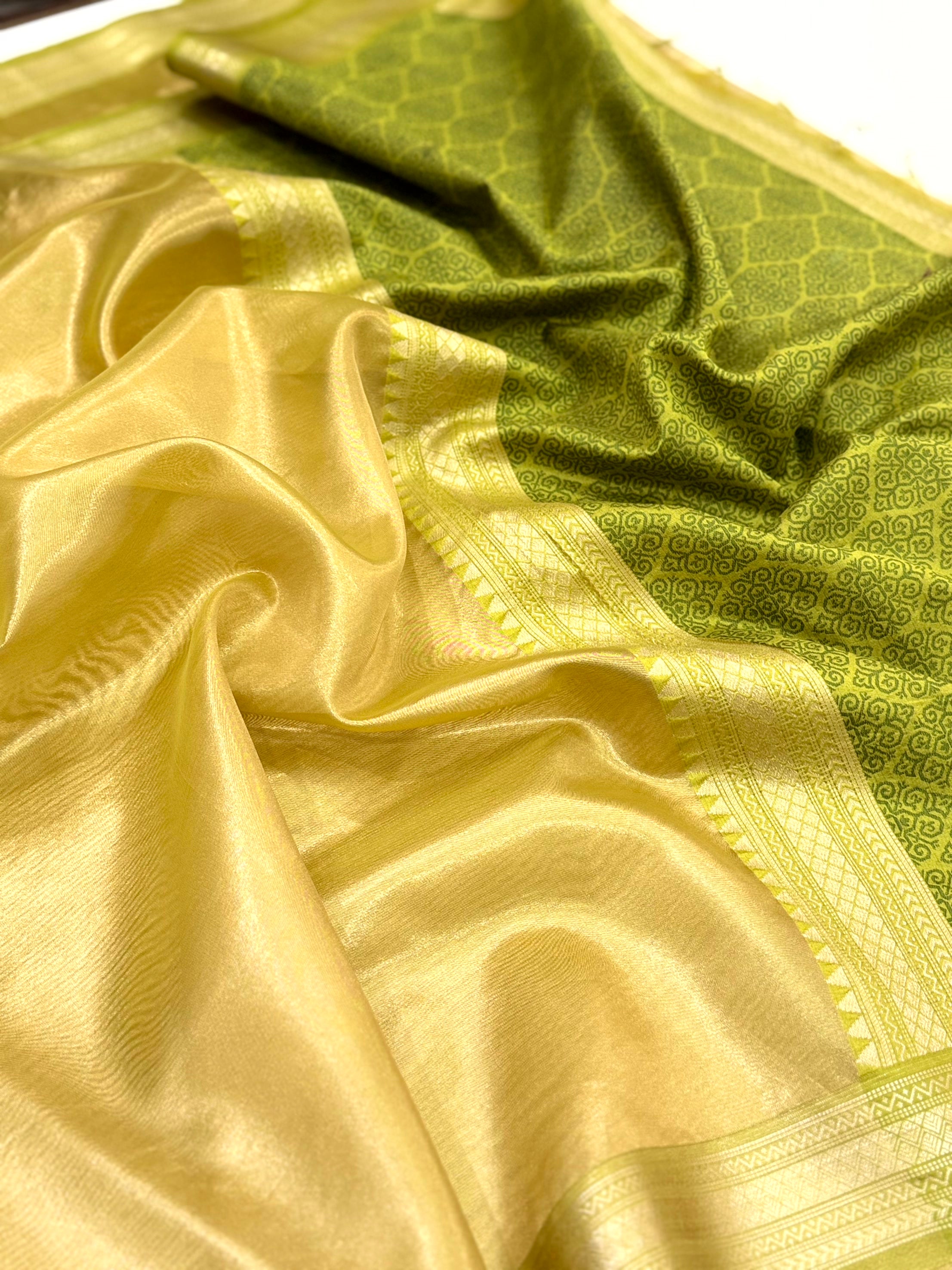 Elegant Green Gold Zari Tissue Saree