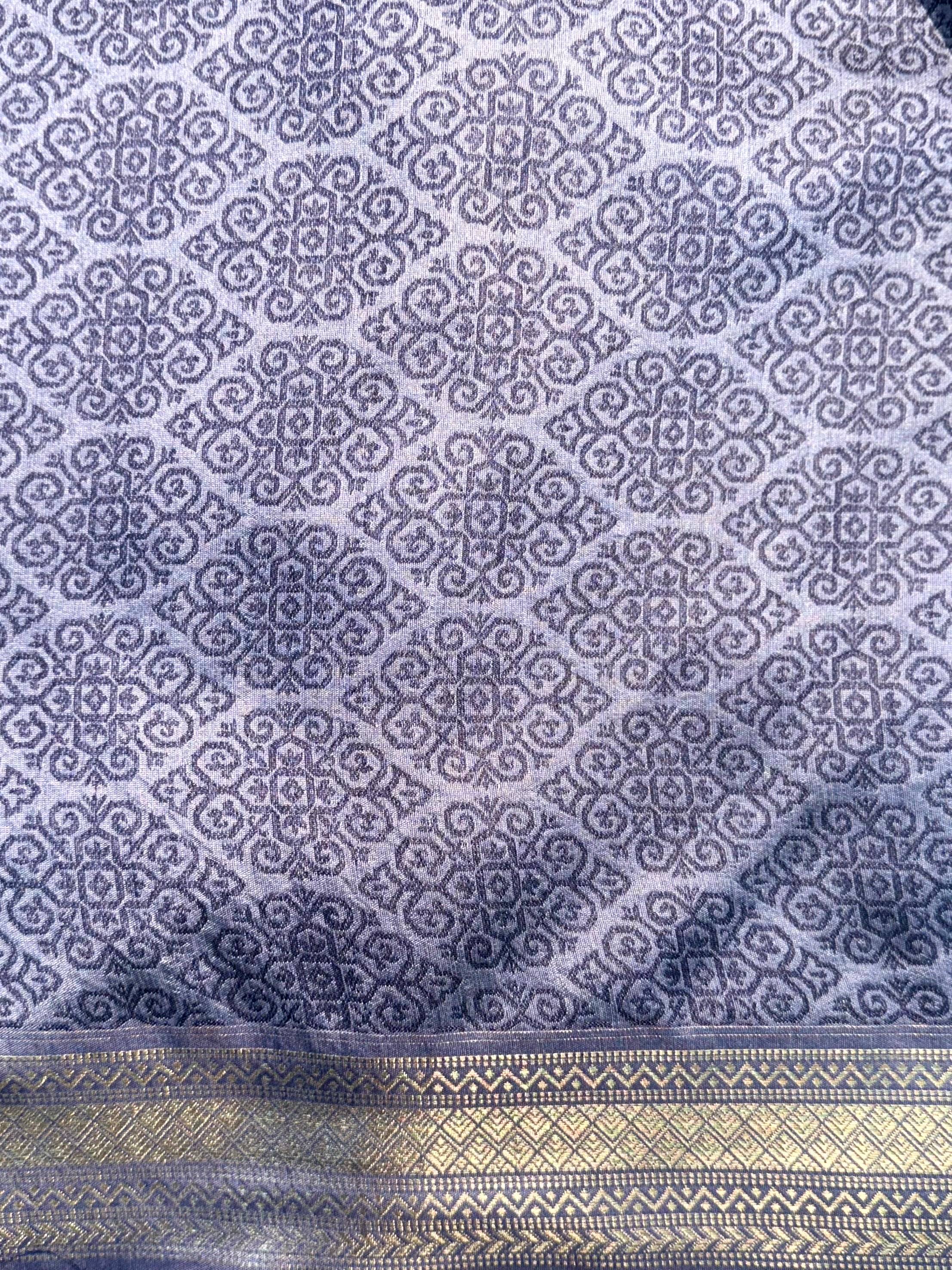 Elegant Lavender Gold Zari Tissue Saree