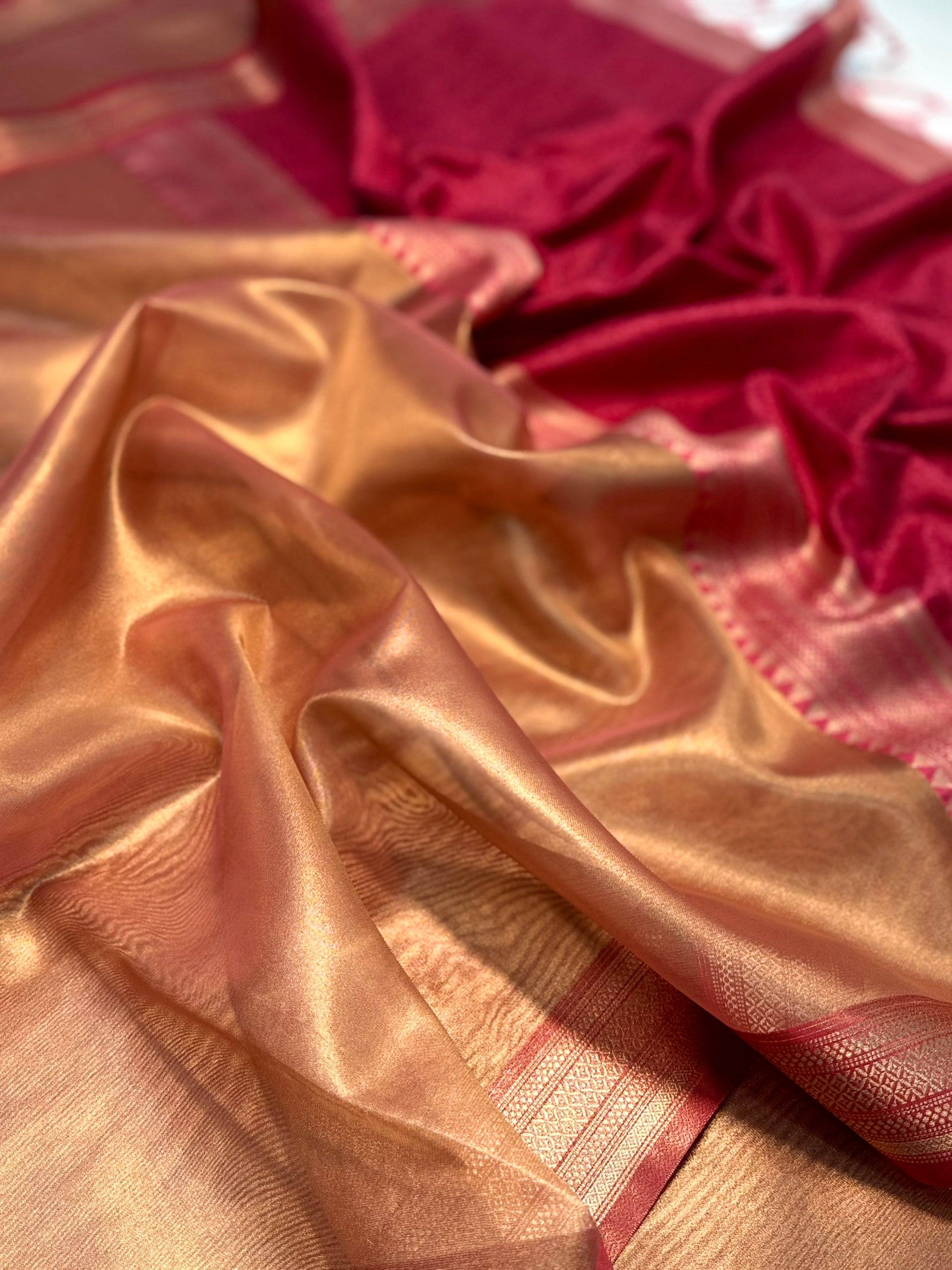 Radiant Pink Gold Zari Tissue Saree