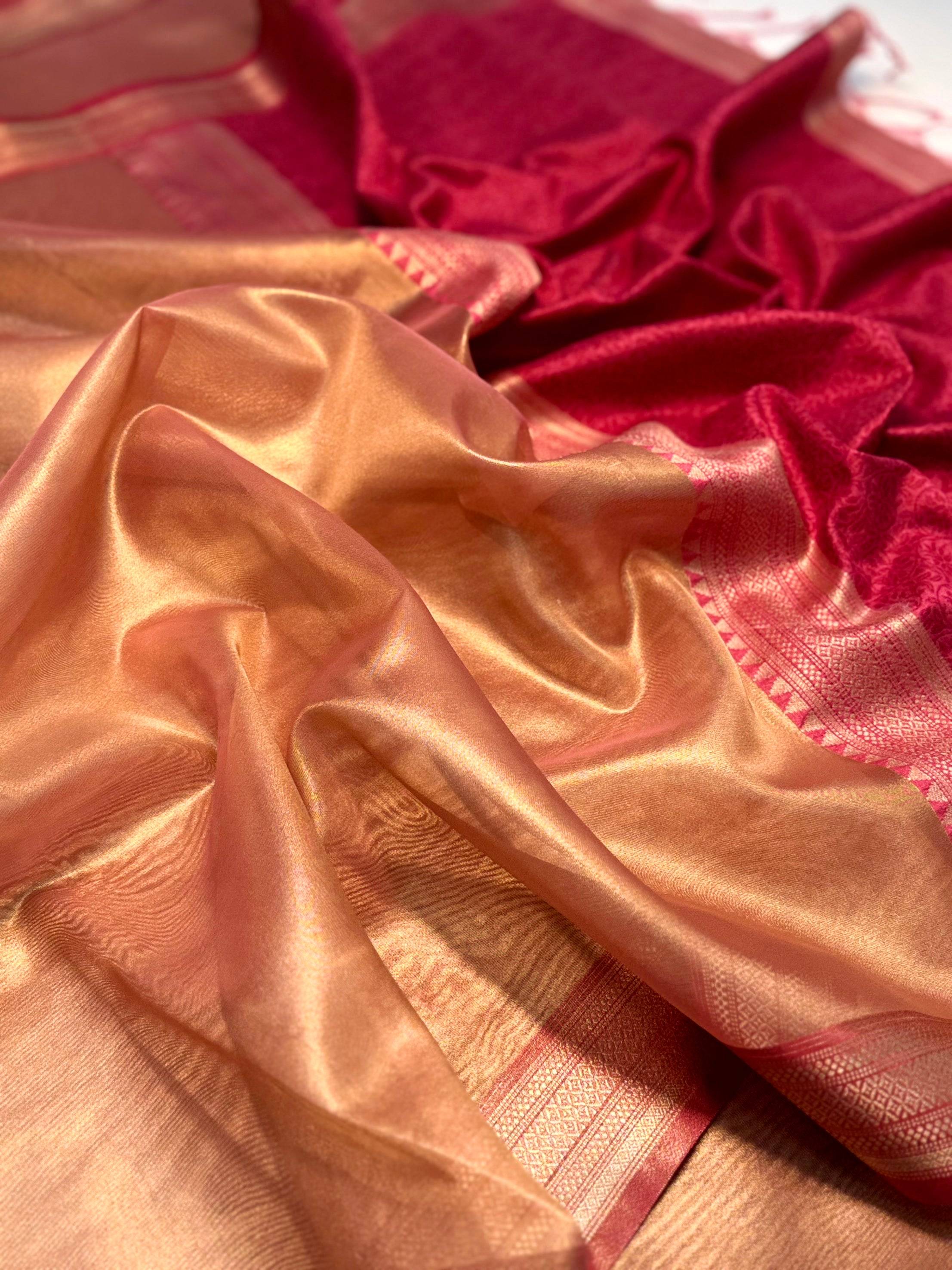 Radiant Pink Gold Zari Tissue Saree