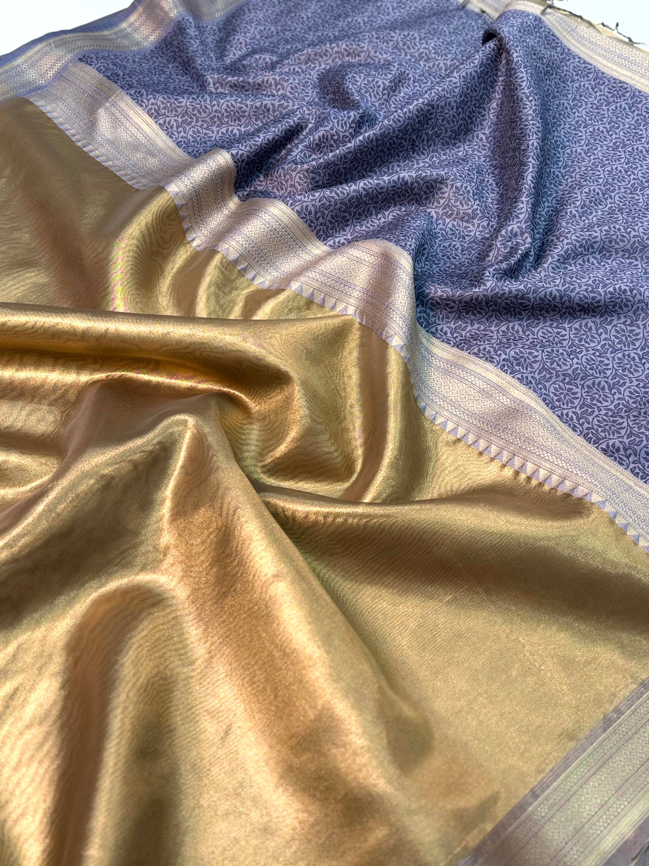 Radiant Lavender Gold Zari Tissue Saree