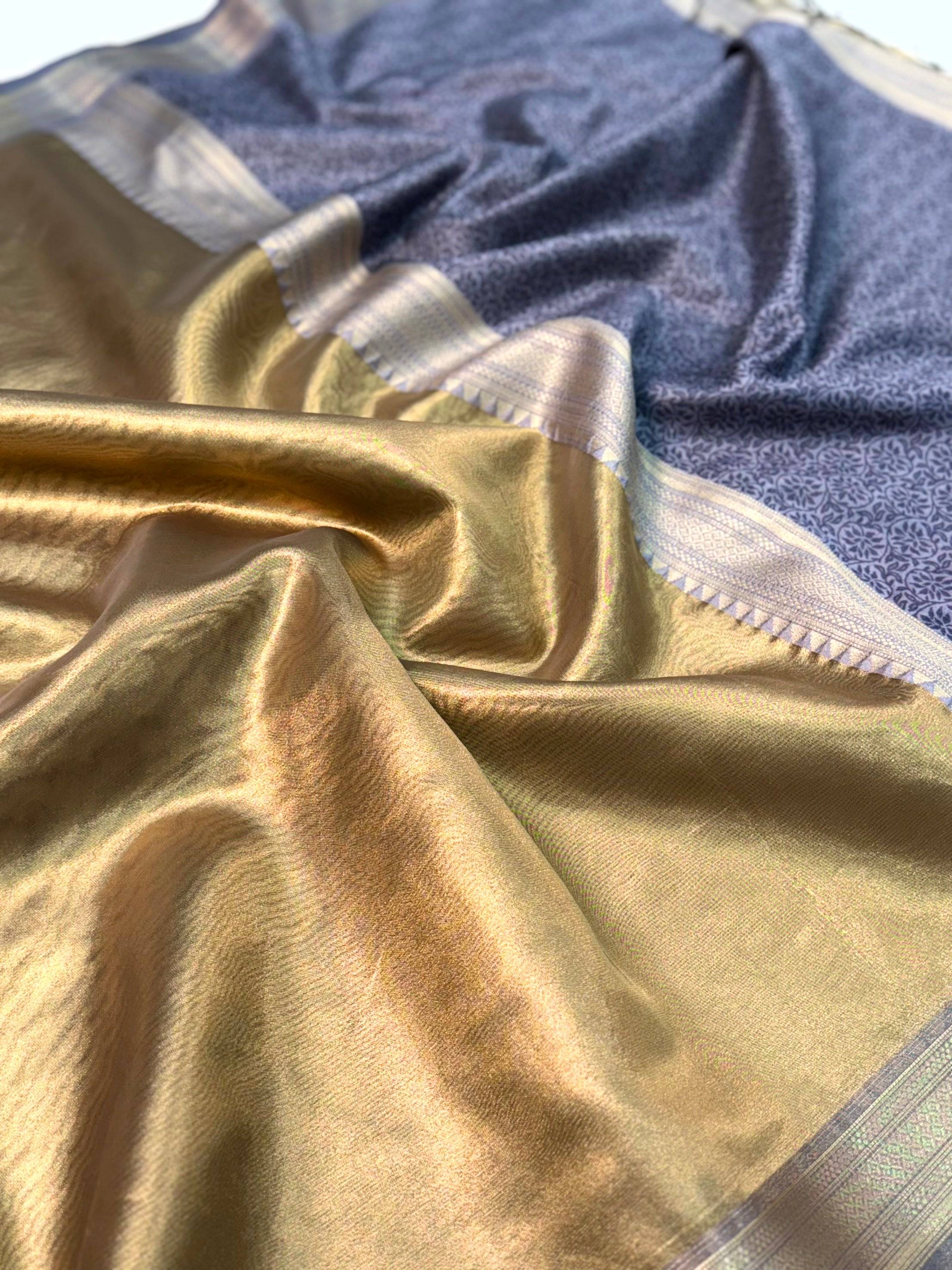 Radiant Lavender Gold Zari Tissue Saree