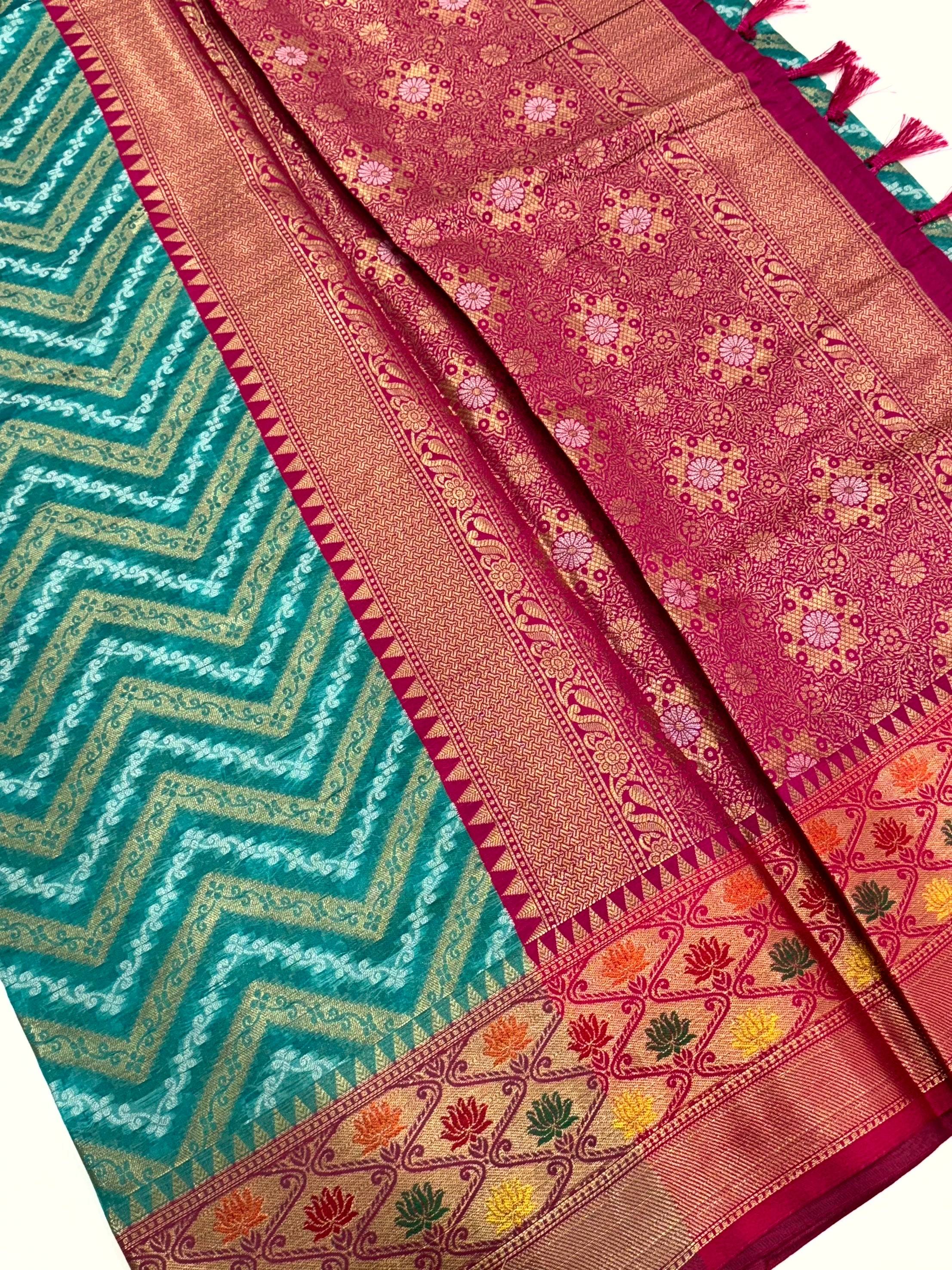 Rama Banarasi Zic Zac Katan Silk Saree