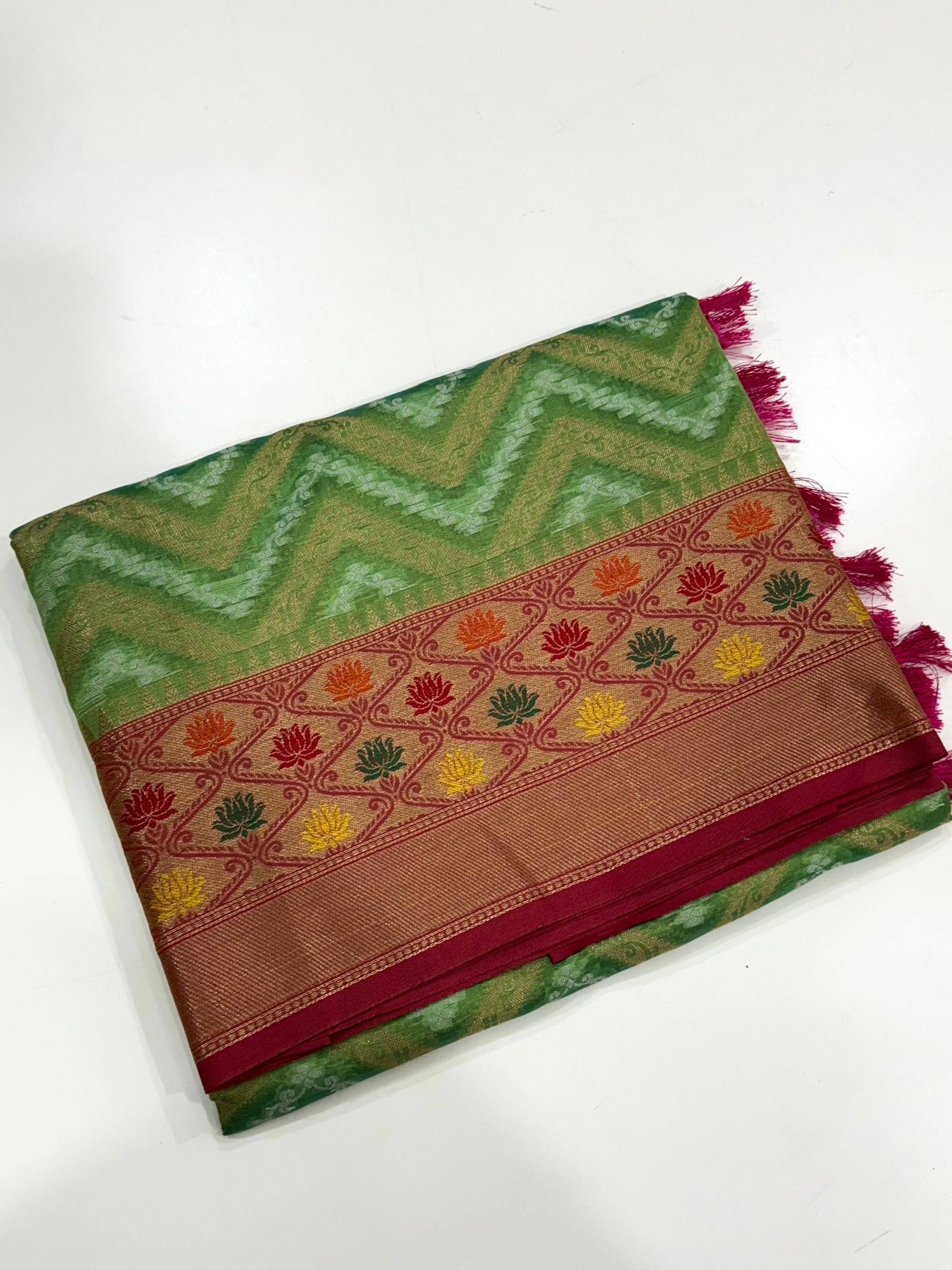 Green Banarasi Zic Zac Katan Silk Saree