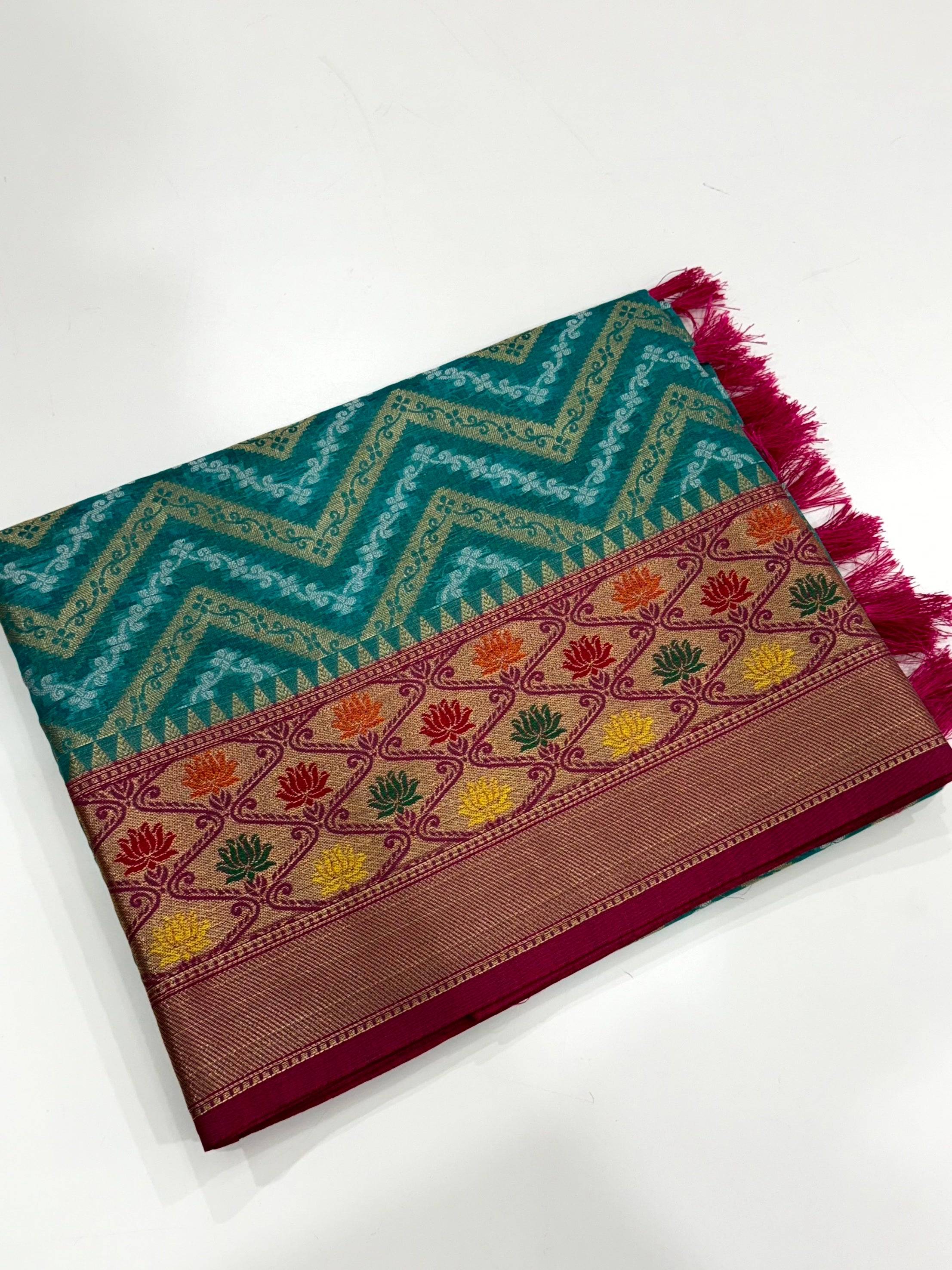 Rama Banarasi Zic Zac Katan Silk Saree