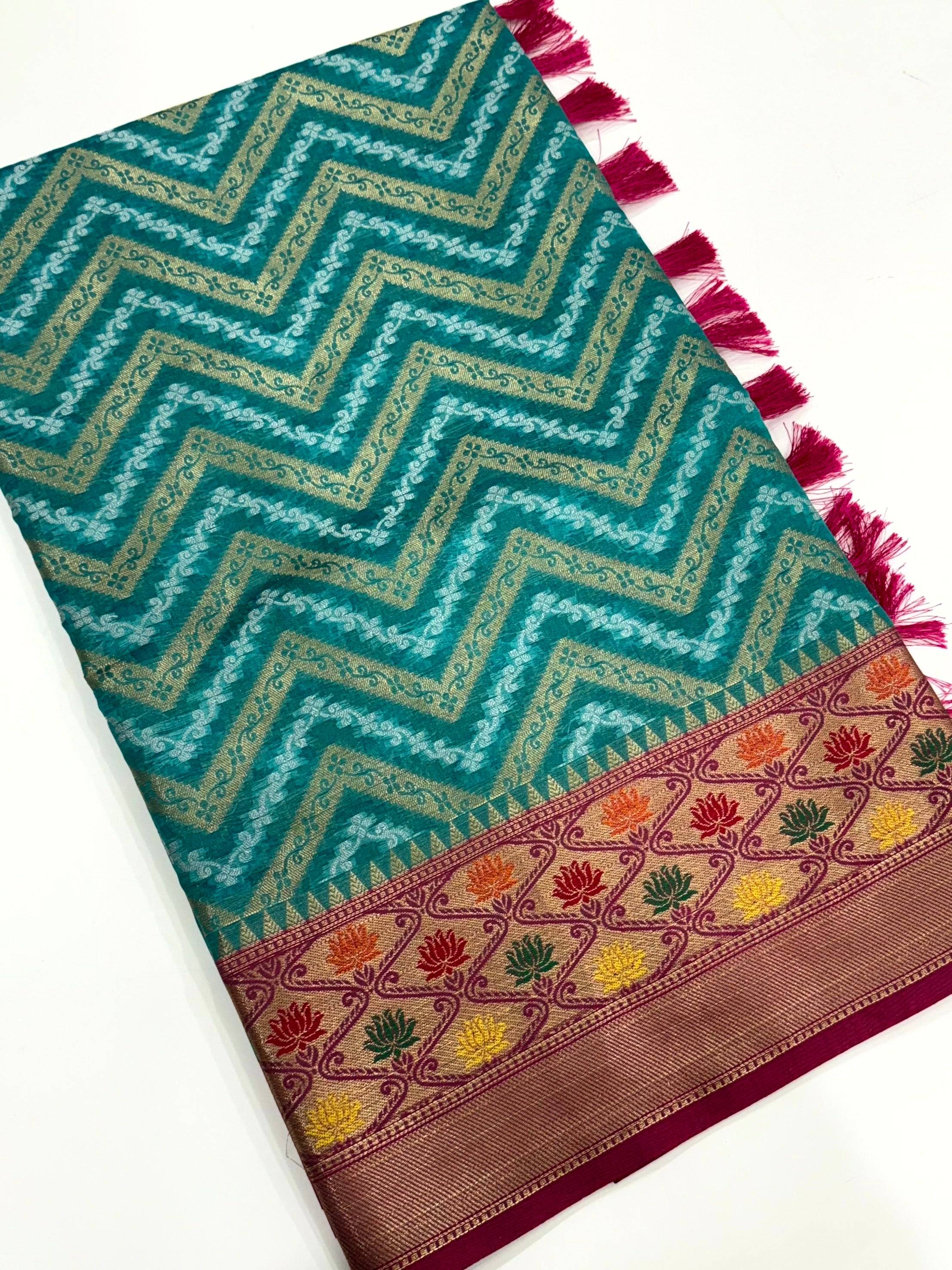 Rama Banarasi Zic Zac Katan Silk Saree