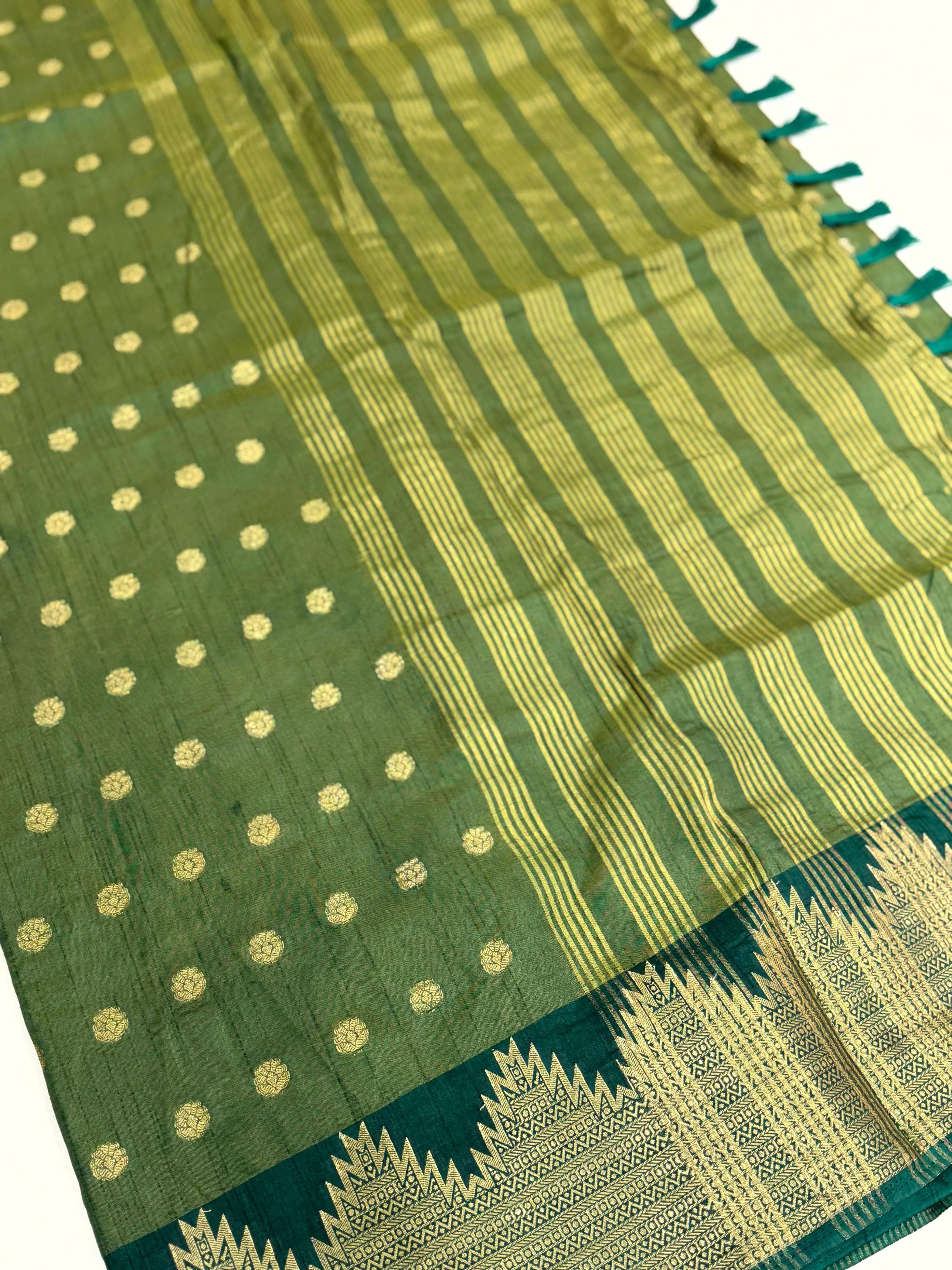 Green Hand Dyed Raw Silk Saree