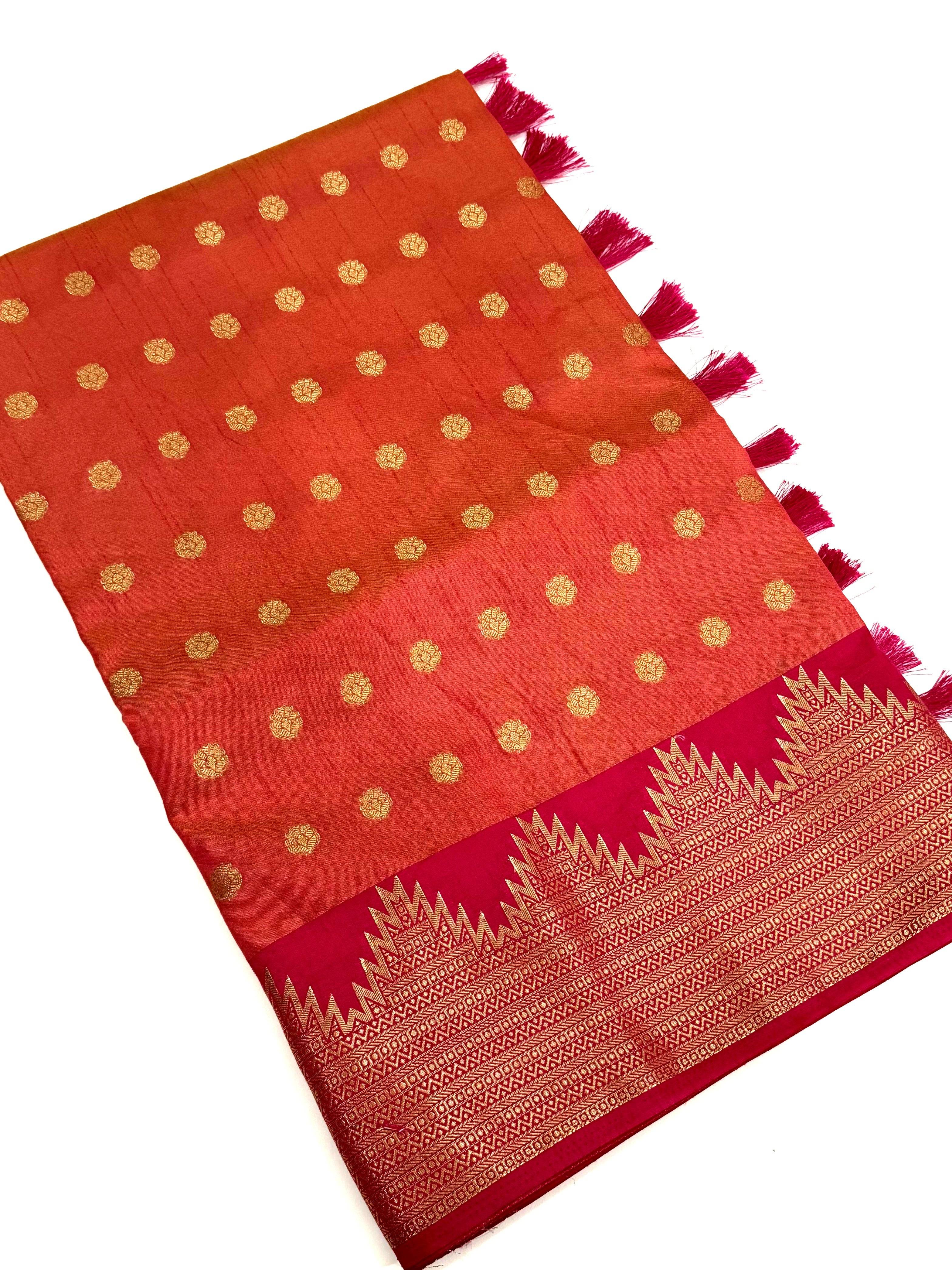 Orange Hand Dyed Raw Silk Saree