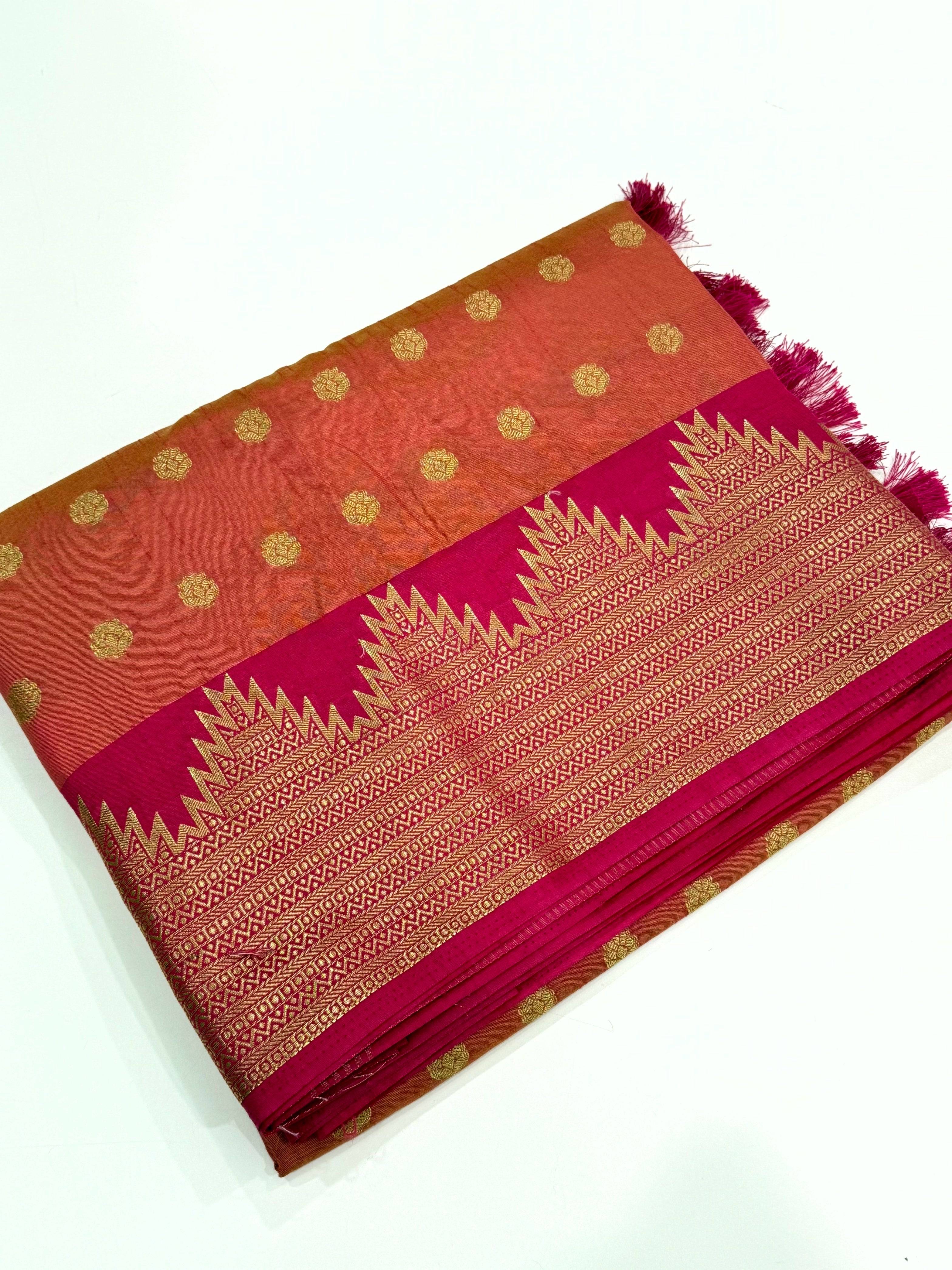 Orange Hand Dyed Raw Silk Saree