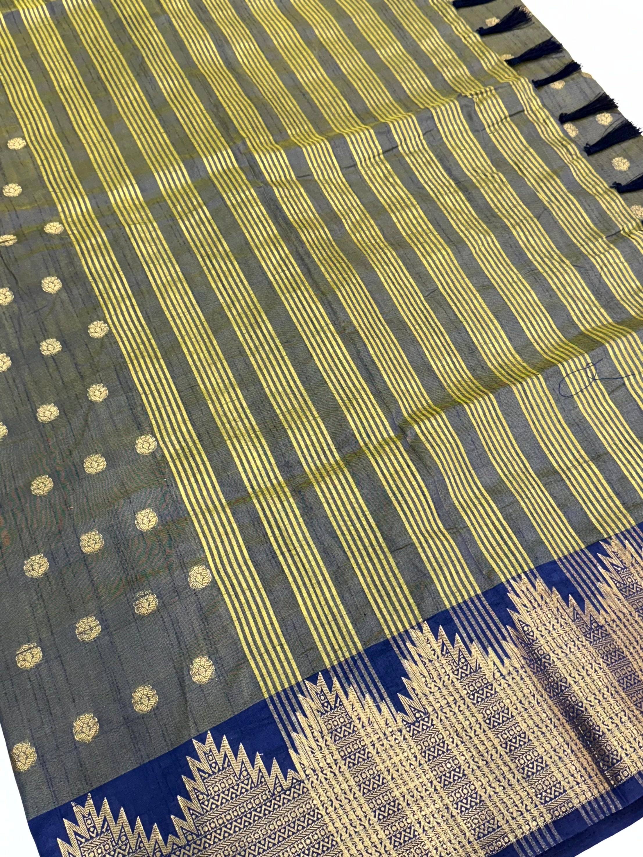 Grey Hand Dyed Raw Silk Saree
