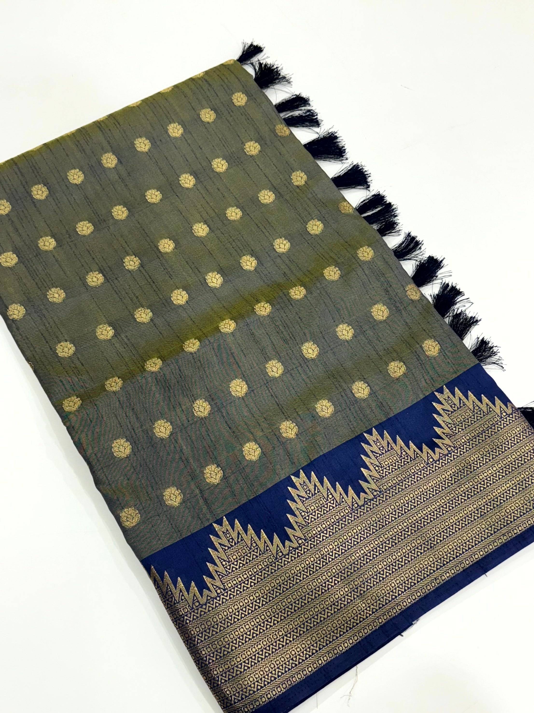 Grey Hand Dyed Raw Silk Saree
