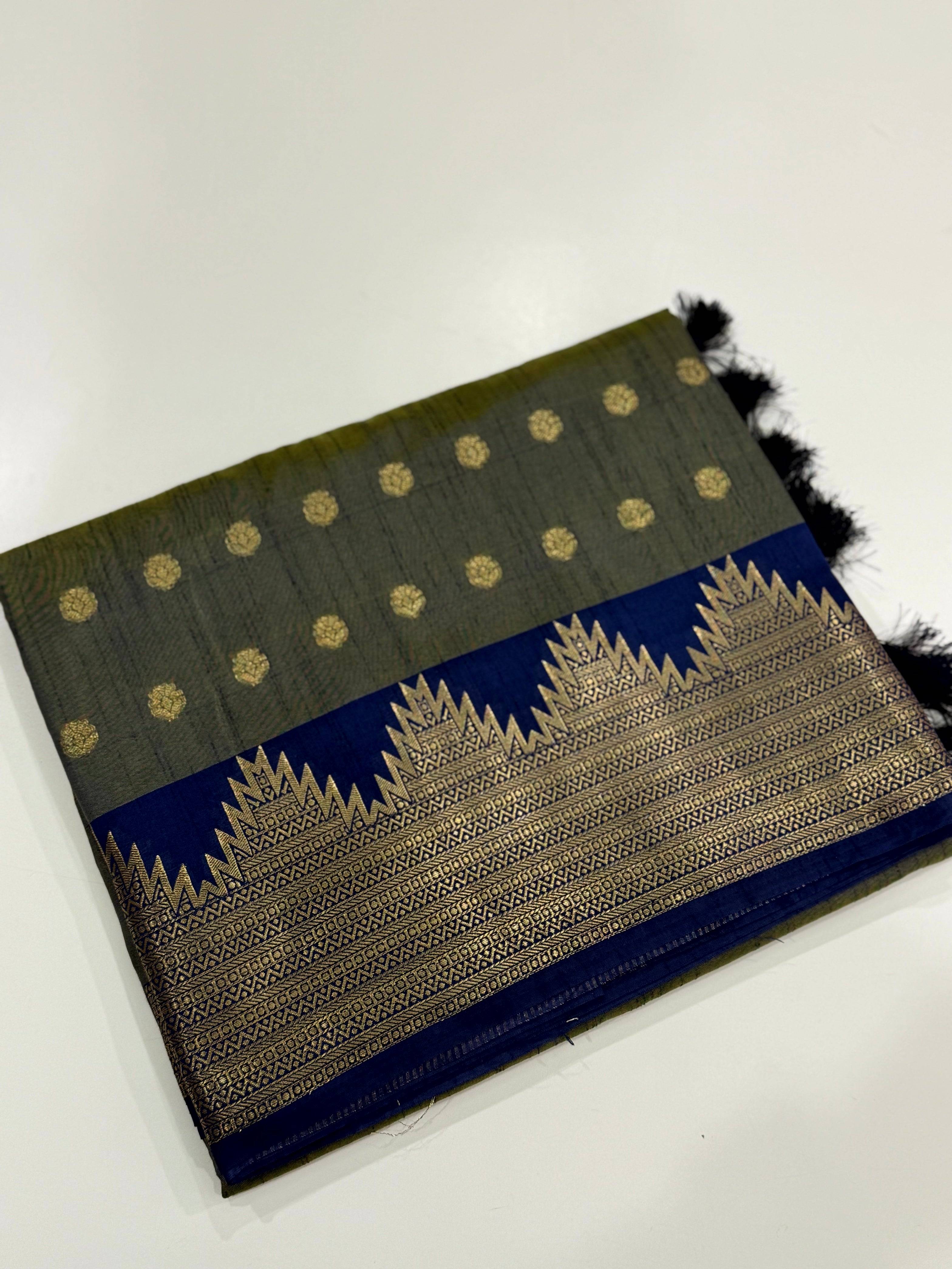 Grey Hand Dyed Raw Silk Saree