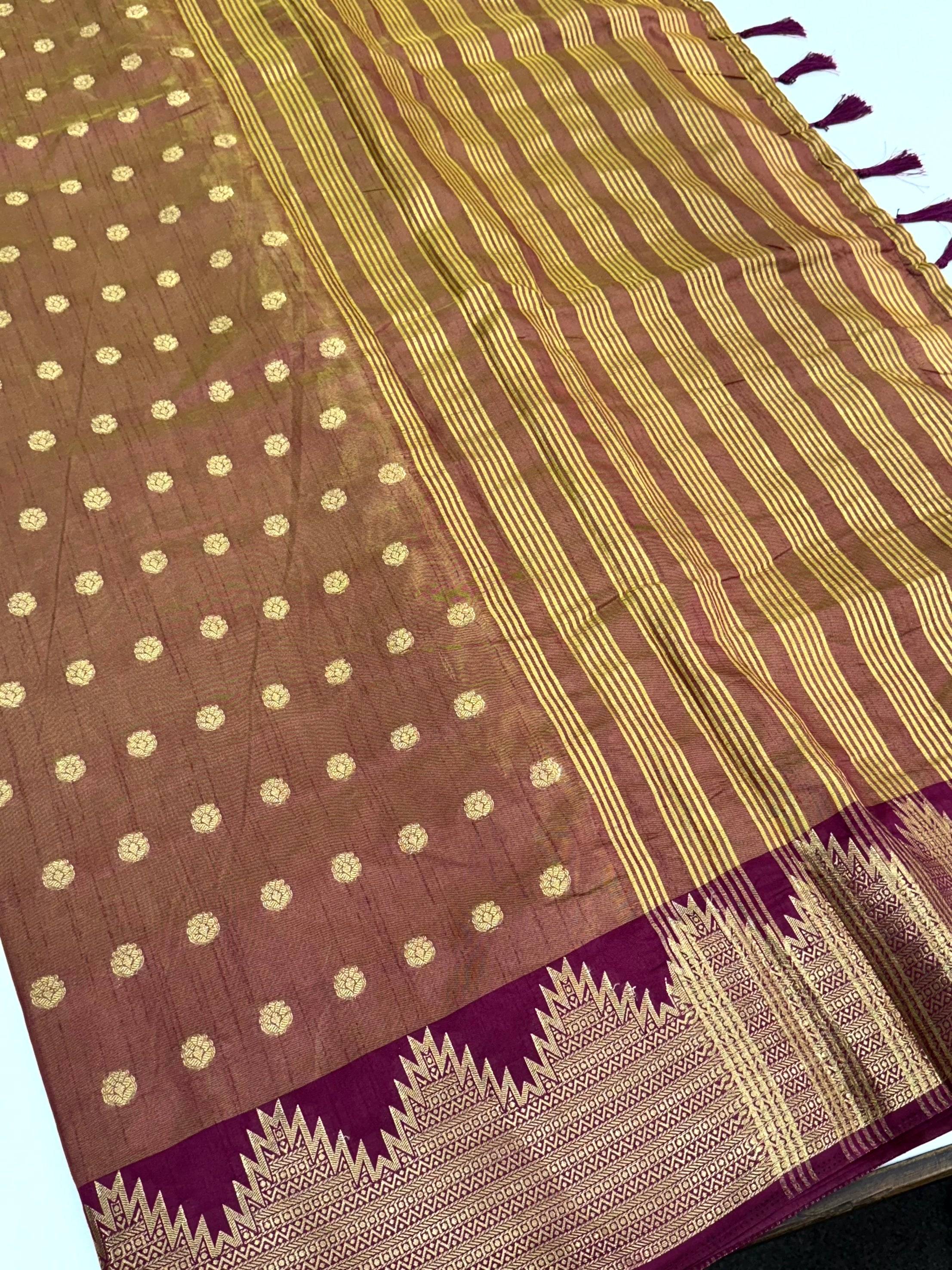 Brown Hand Dyed Raw Silk Saree