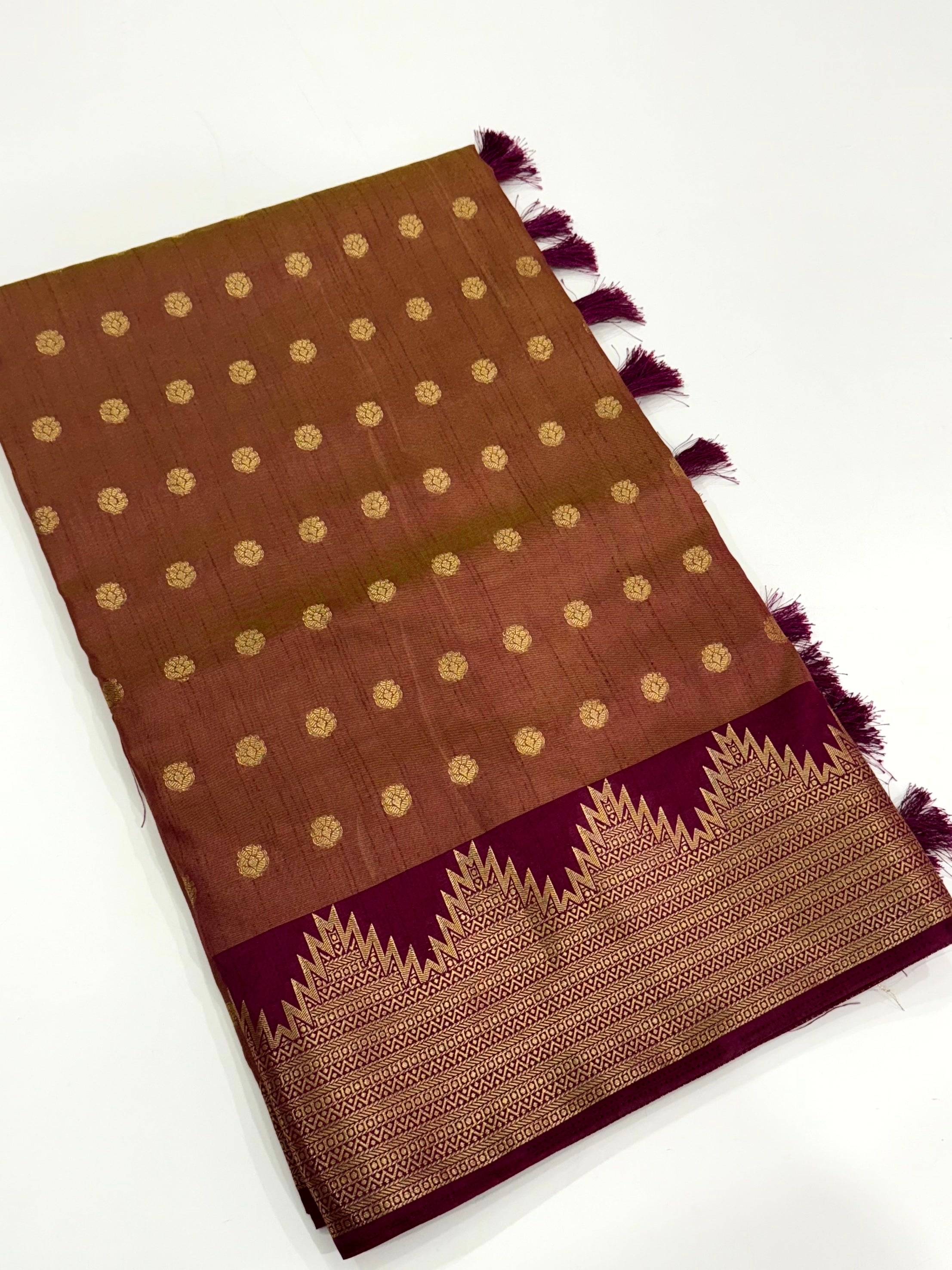 Brown Hand Dyed Raw Silk Saree