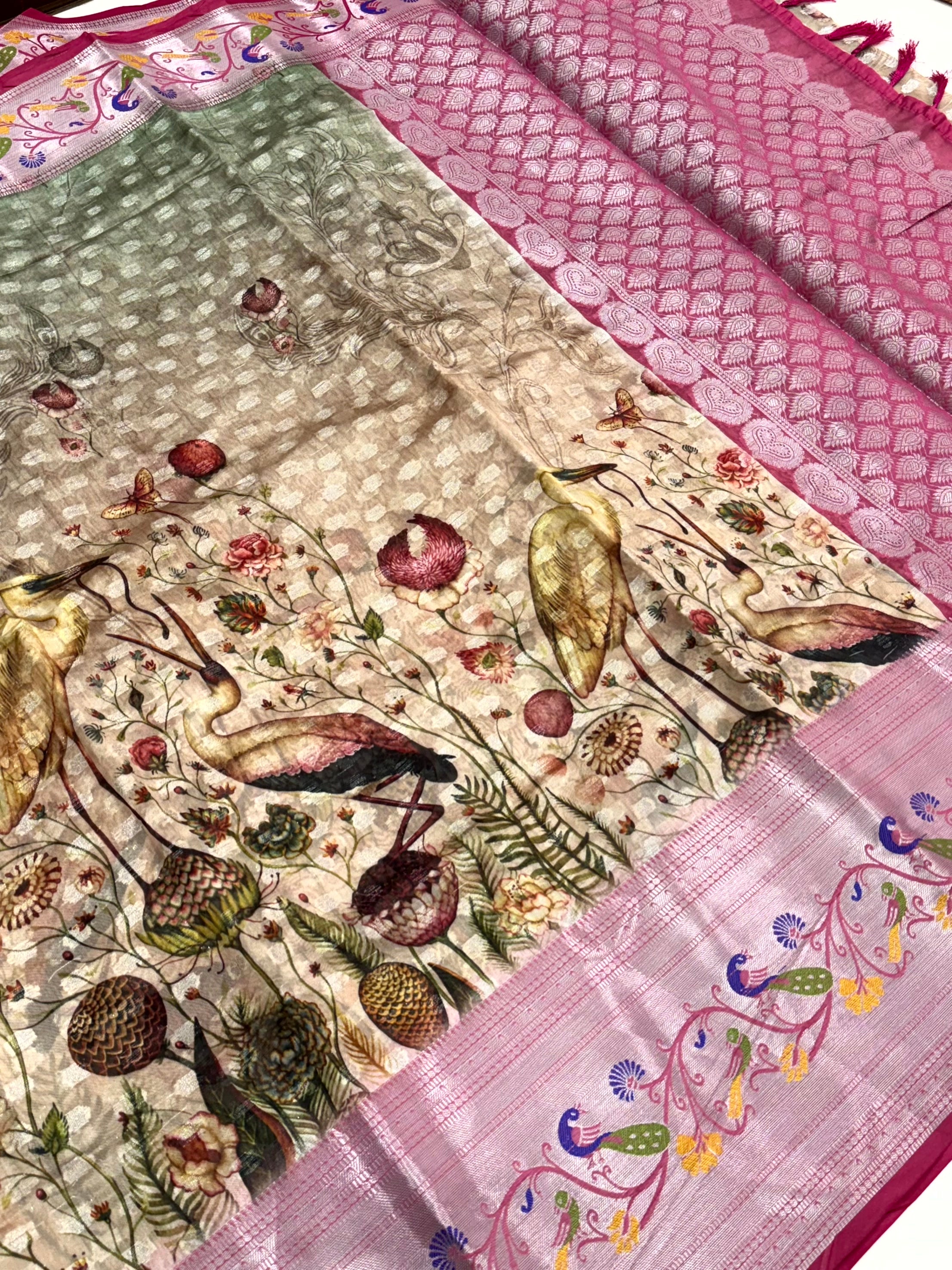 Beige Organza Tissue Saree