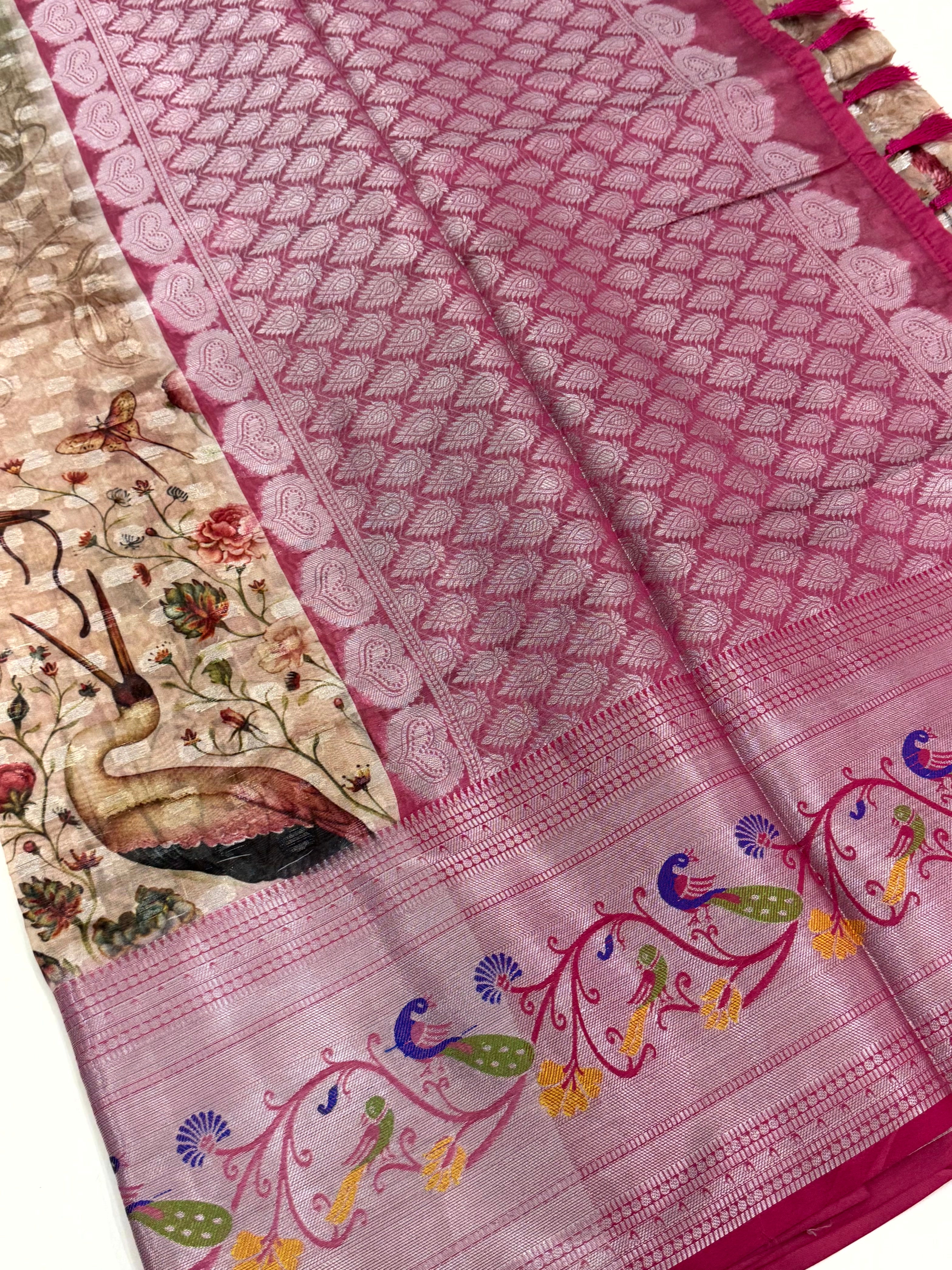 Beige Organza Tissue Saree