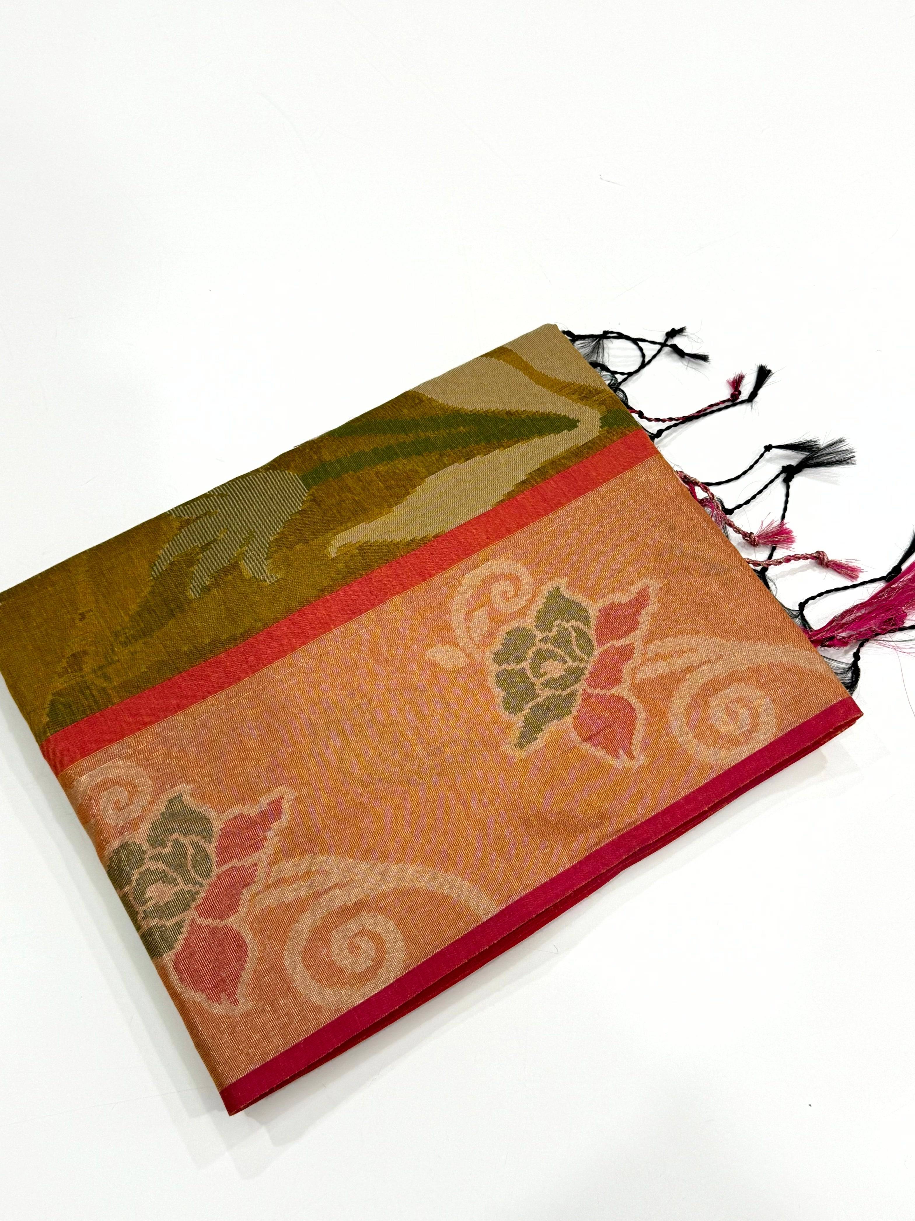 Yellow Soft Chanderi Pochampally Ikkat Saree