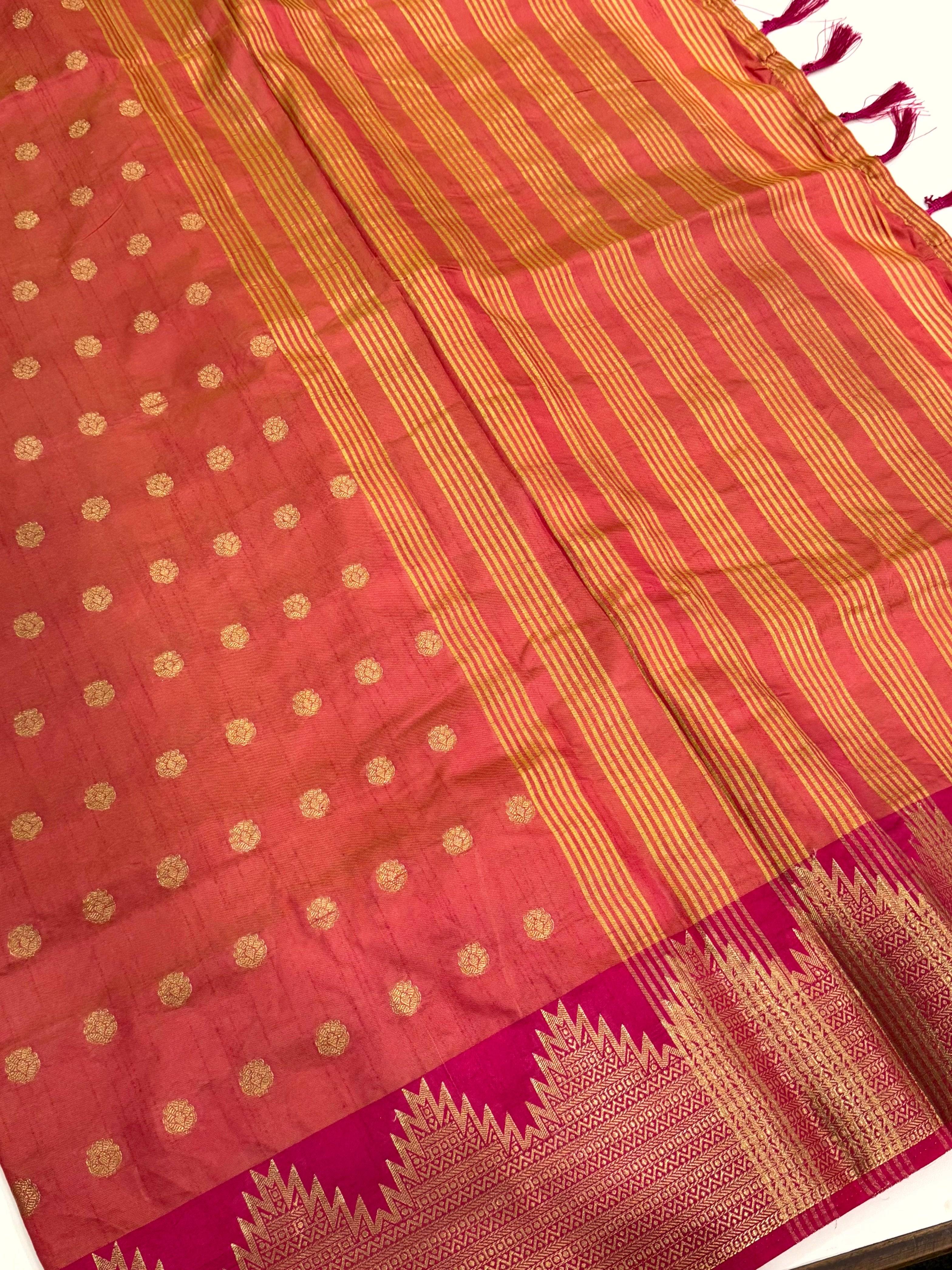 Orange Hand Dyed Raw Silk Saree