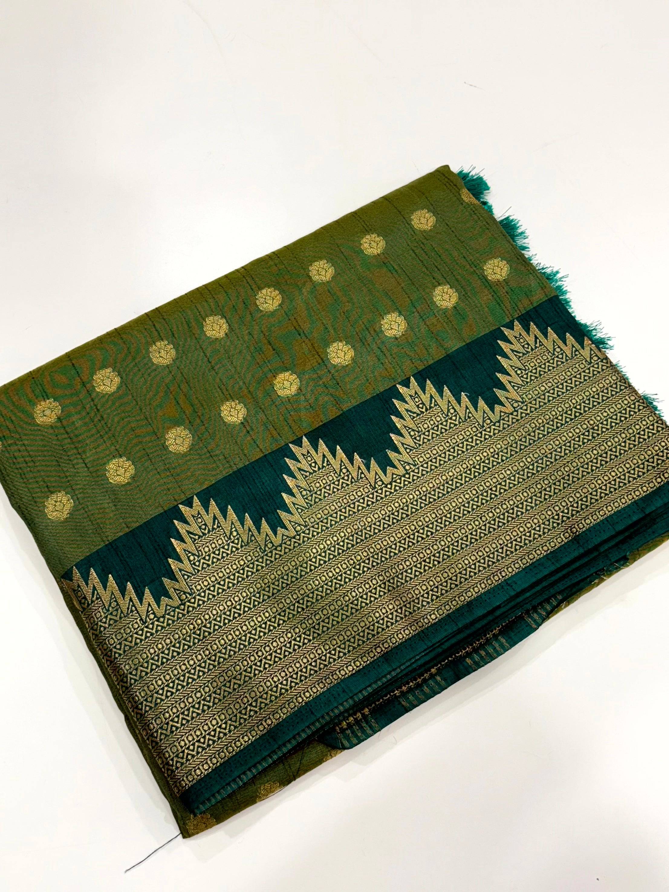 Green Hand Dyed Raw Silk Saree