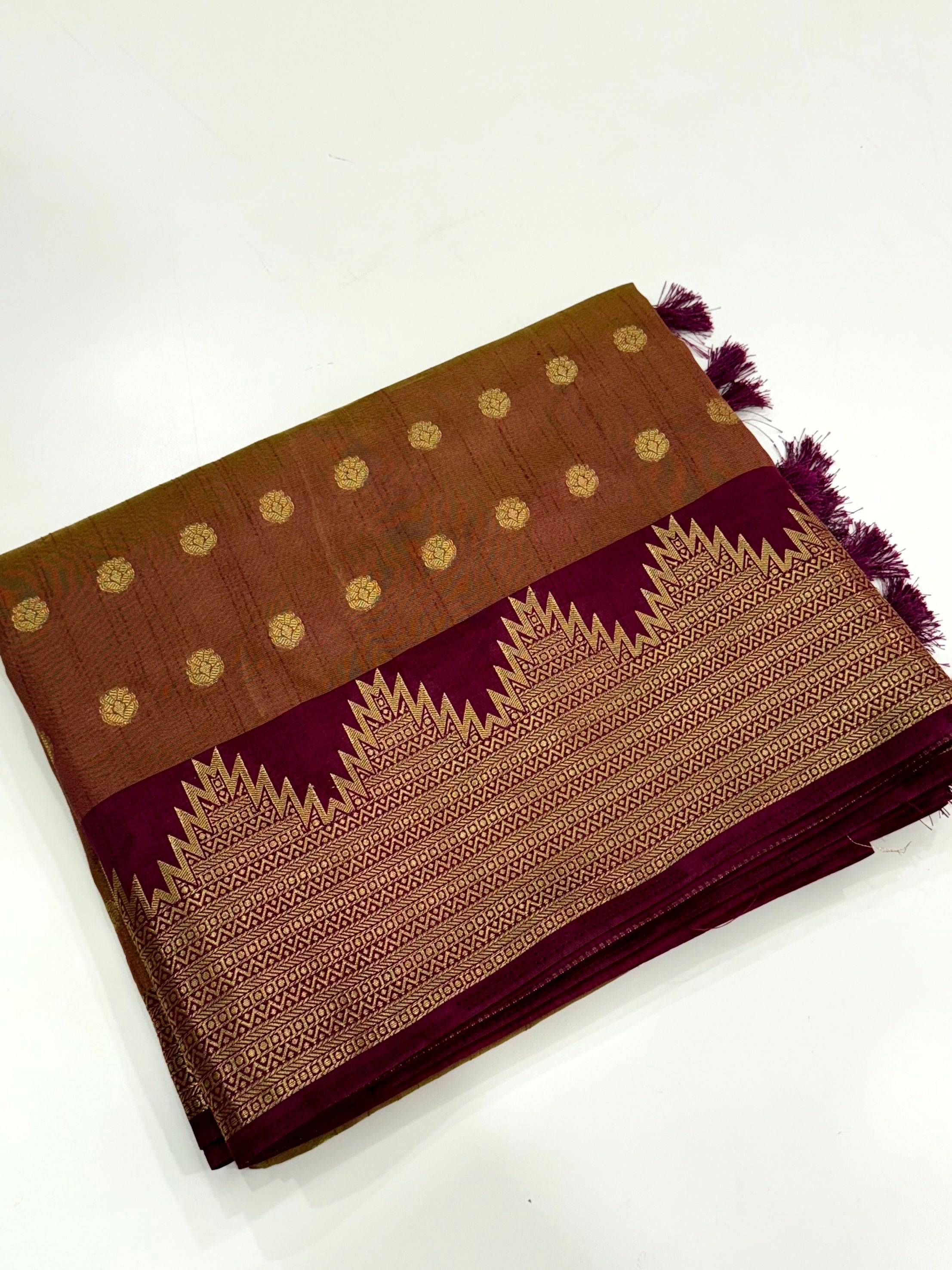 Brown Hand Dyed Raw Silk Saree