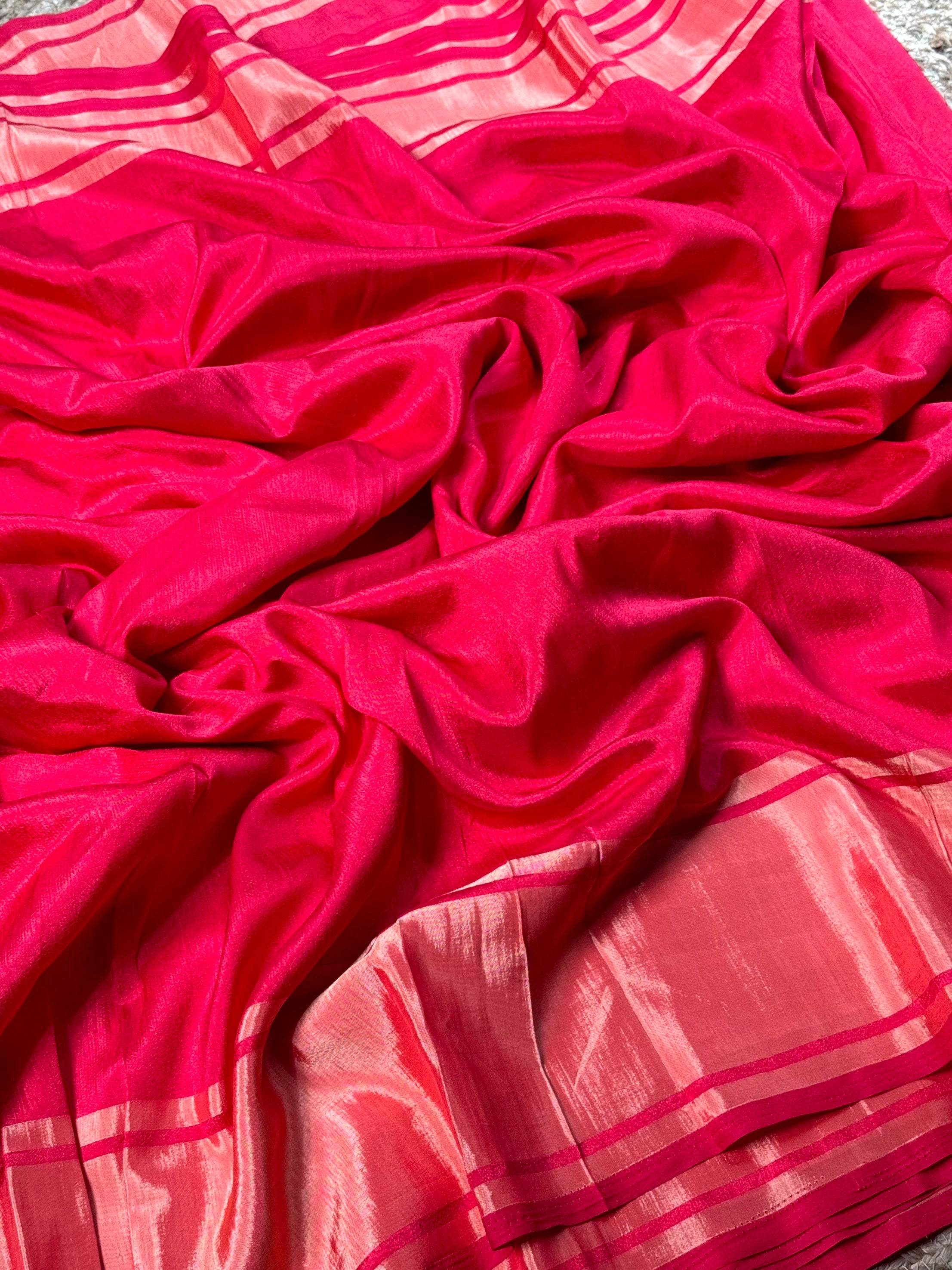 Radiant Pink Soft Silk Gold Zari Weaving Saree