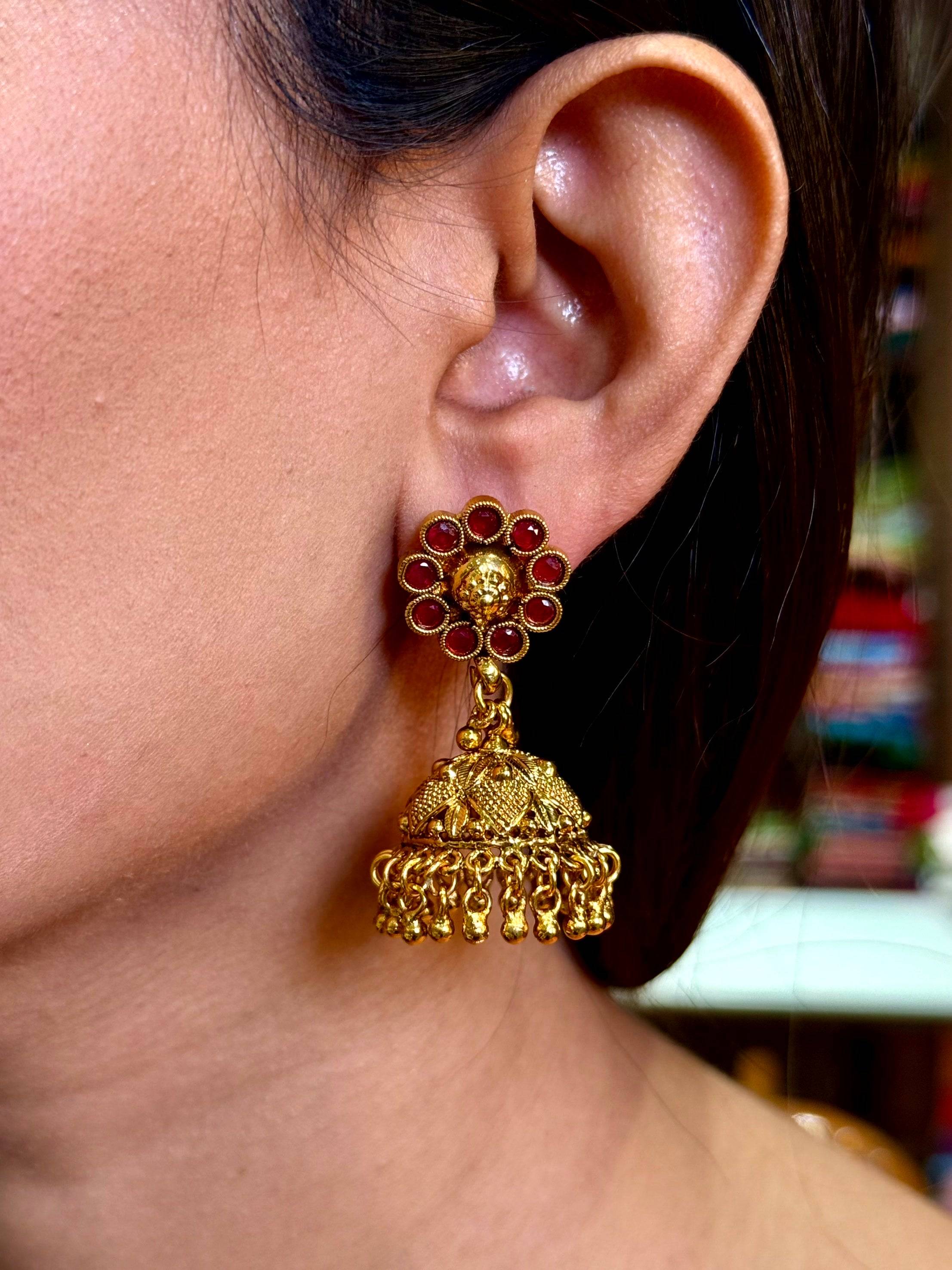 Royal Ruby Floral Antique Earrings