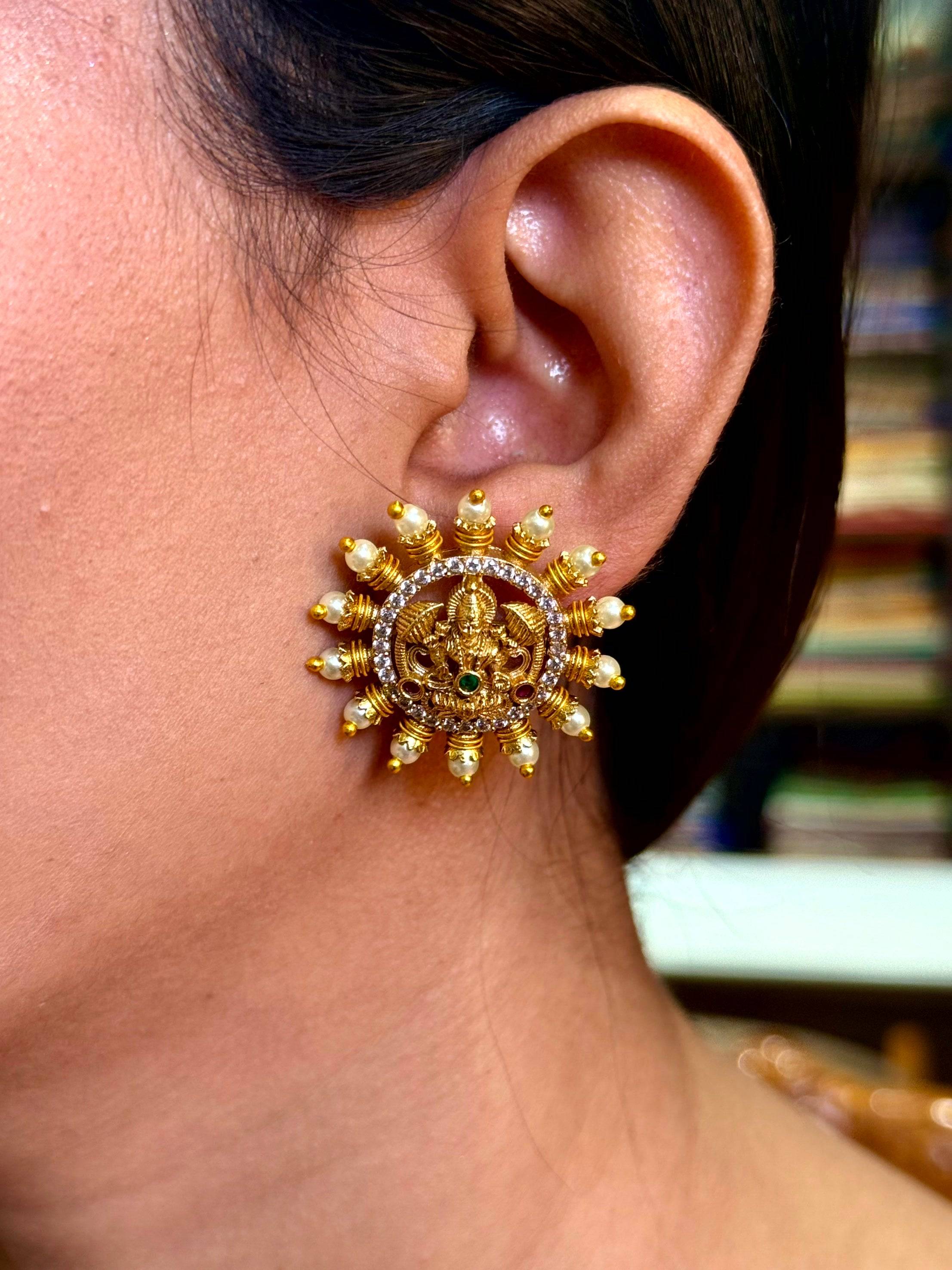 Divine Pearl Temple Stud Earrings